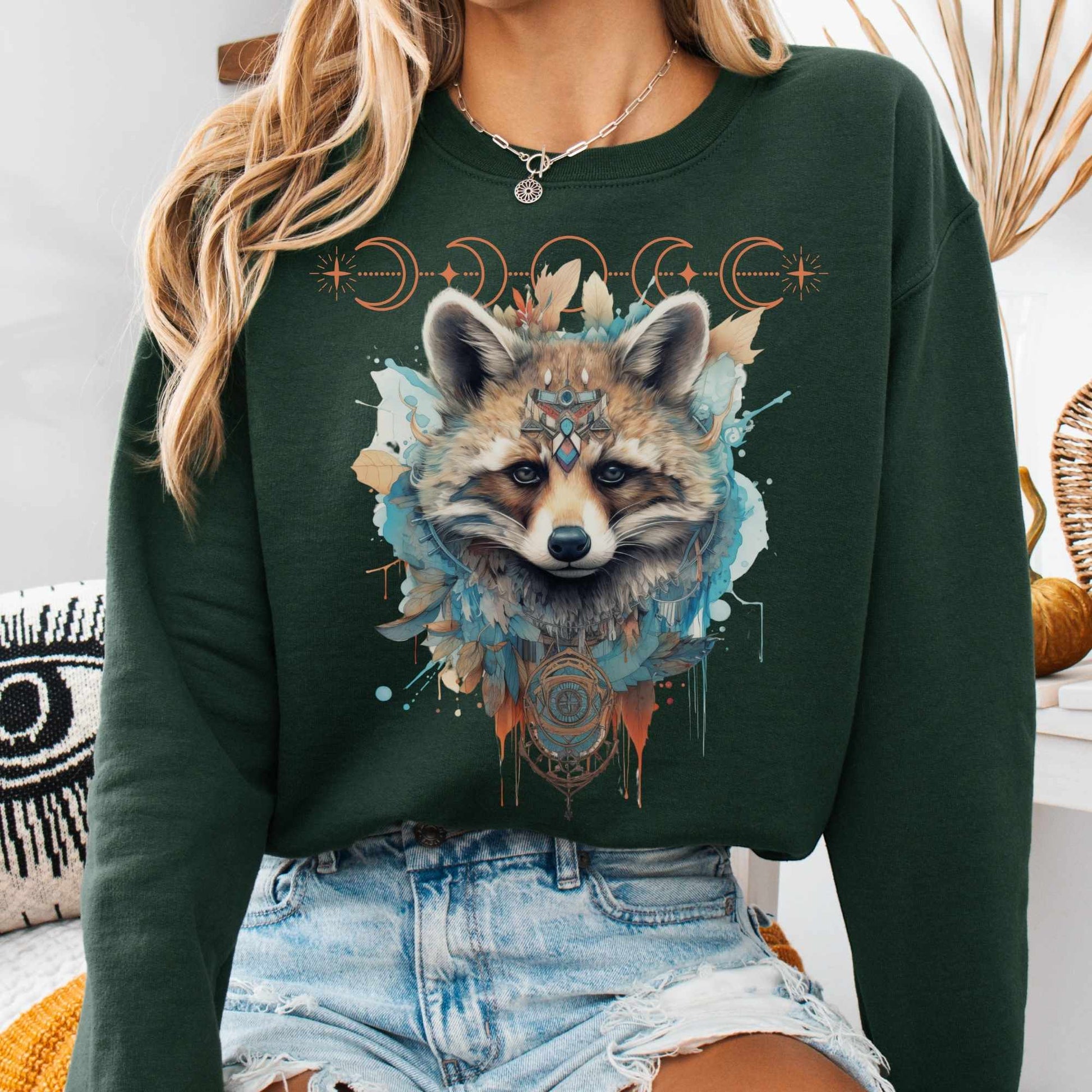 Sweatshirt S / Forest Green Mystical Raccoon Sweatshirt The Mystic Eden