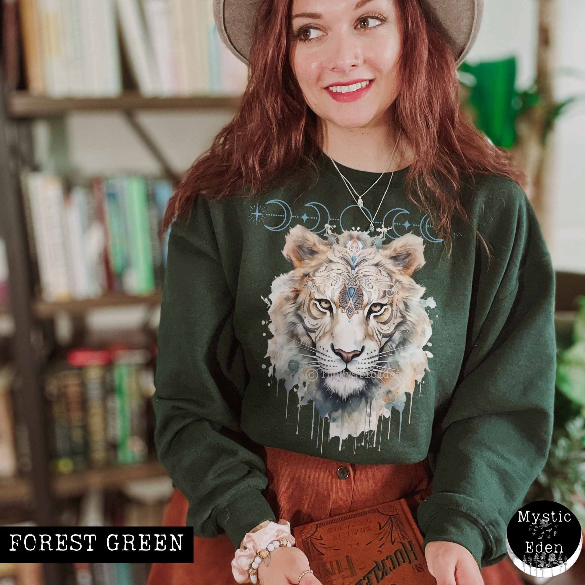 Sweatshirt S / Forest Green Mystical White Tiger Sweatshirt The Mystic Eden