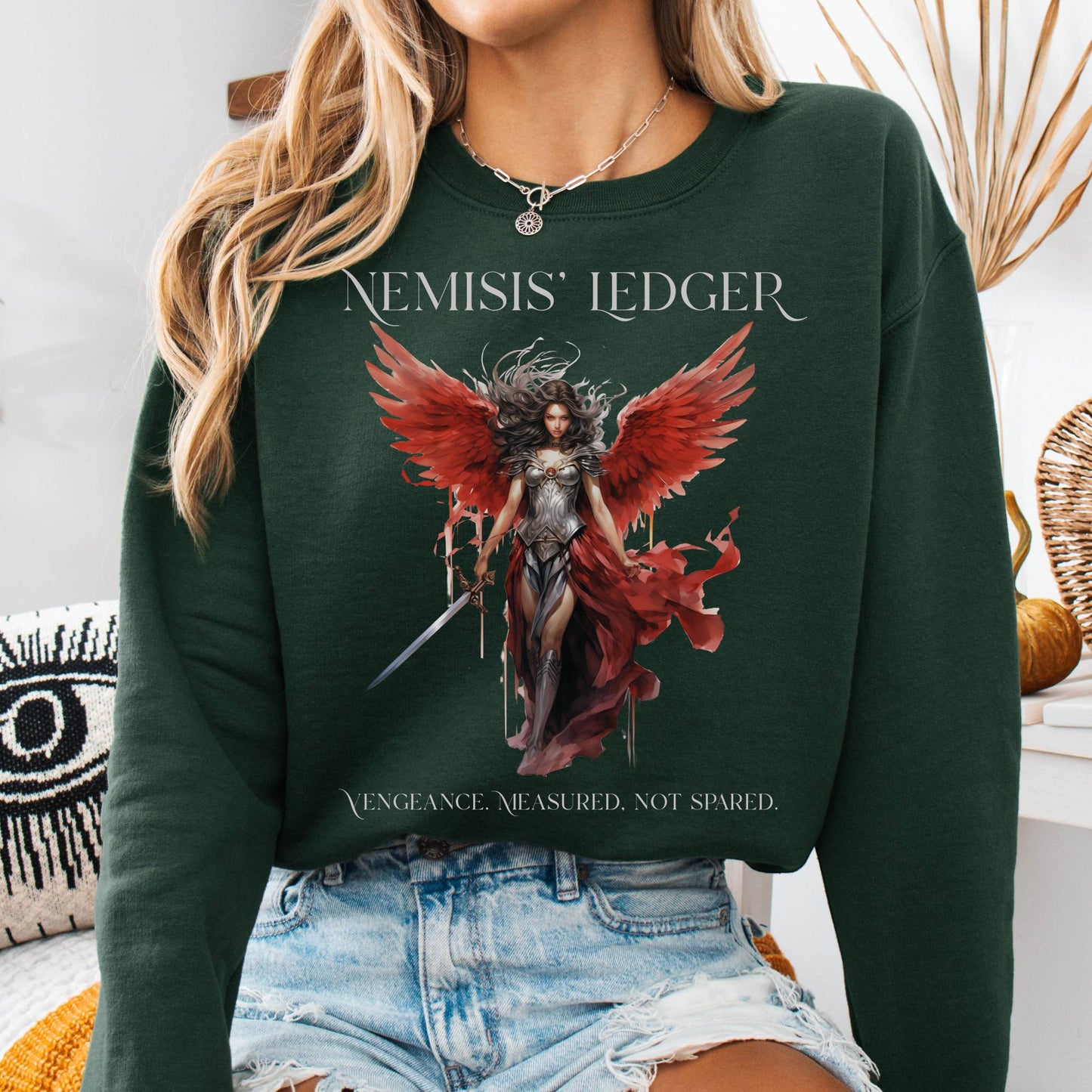 Sweatshirt S / Forest Green Nemesis' Ledger Sweatshirt β Goddess of Justice Tee The Mystic Eden