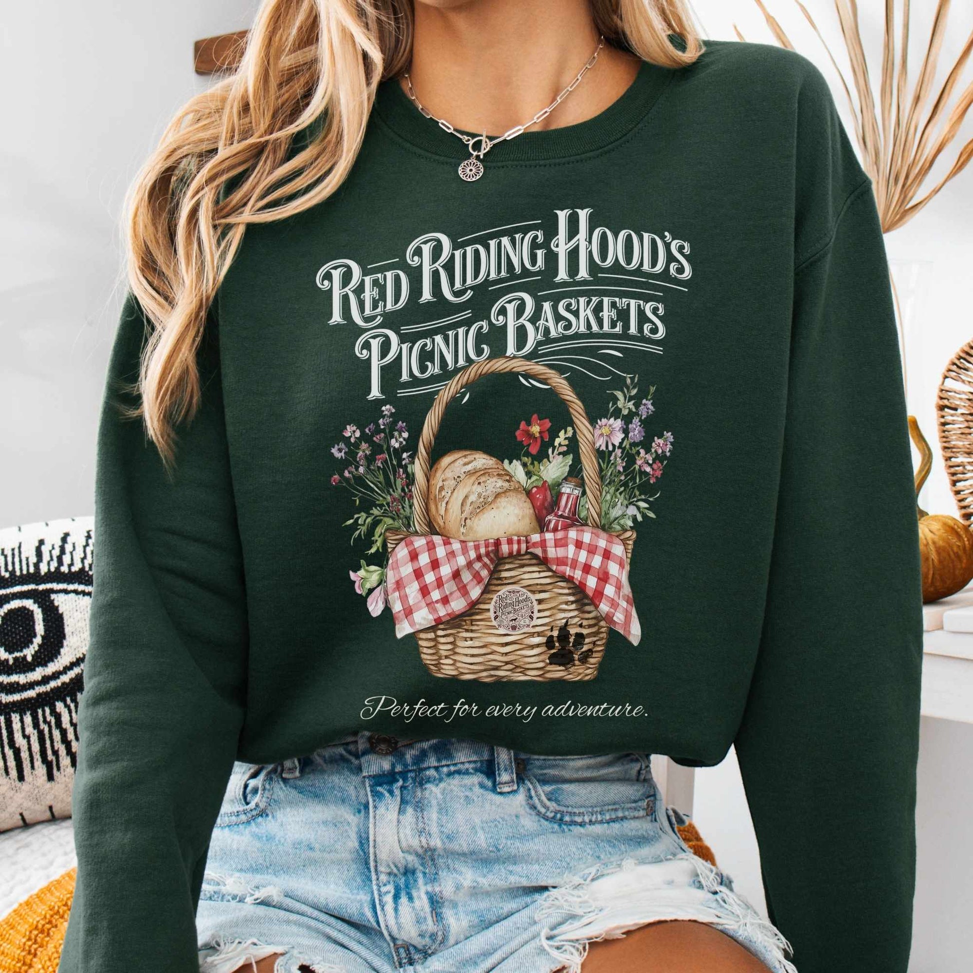 Sweatshirt S / Forest Green Red Riding Hood's Picnic Baskets Sweatshirt The Mystic Eden