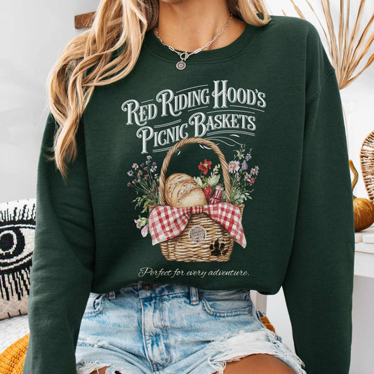 Sweatshirt S / Forest Green Red Riding Hood's Picnic Baskets Sweatshirt The Mystic Eden