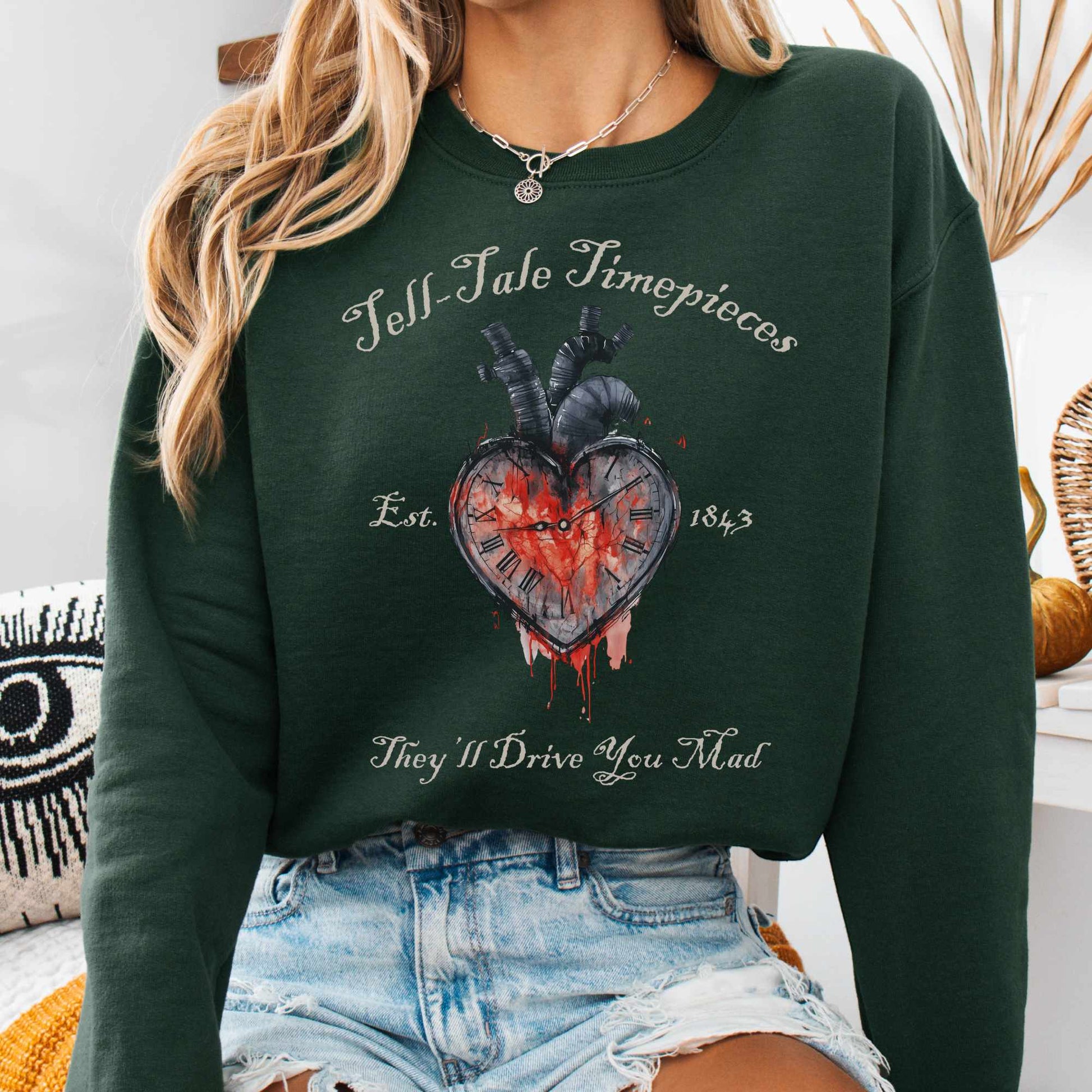 Sweatshirt S / Forest Green Tell-Tale Timepieces Edgar Allan Poe Sweatshirt The Mystic Eden