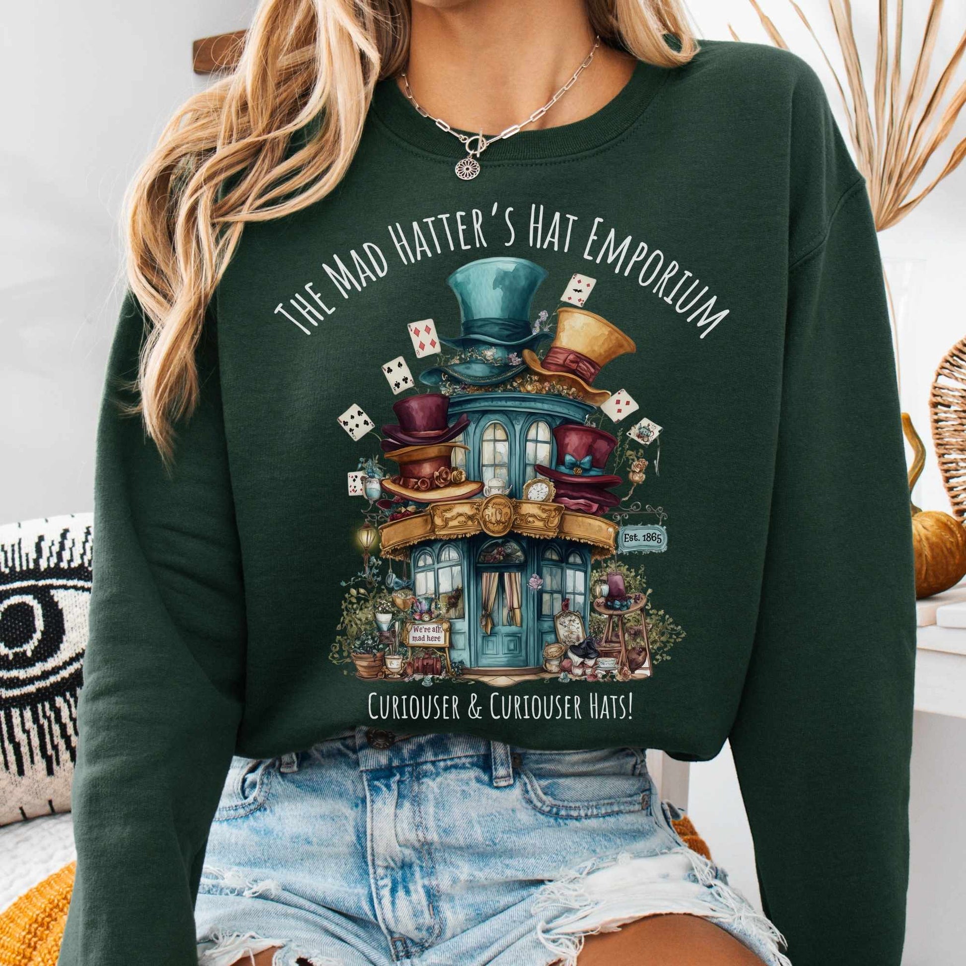 Sweatshirt S / Forest Green The Mad Hatter's Hat Emporium Sweatshirt The Mystic Eden
