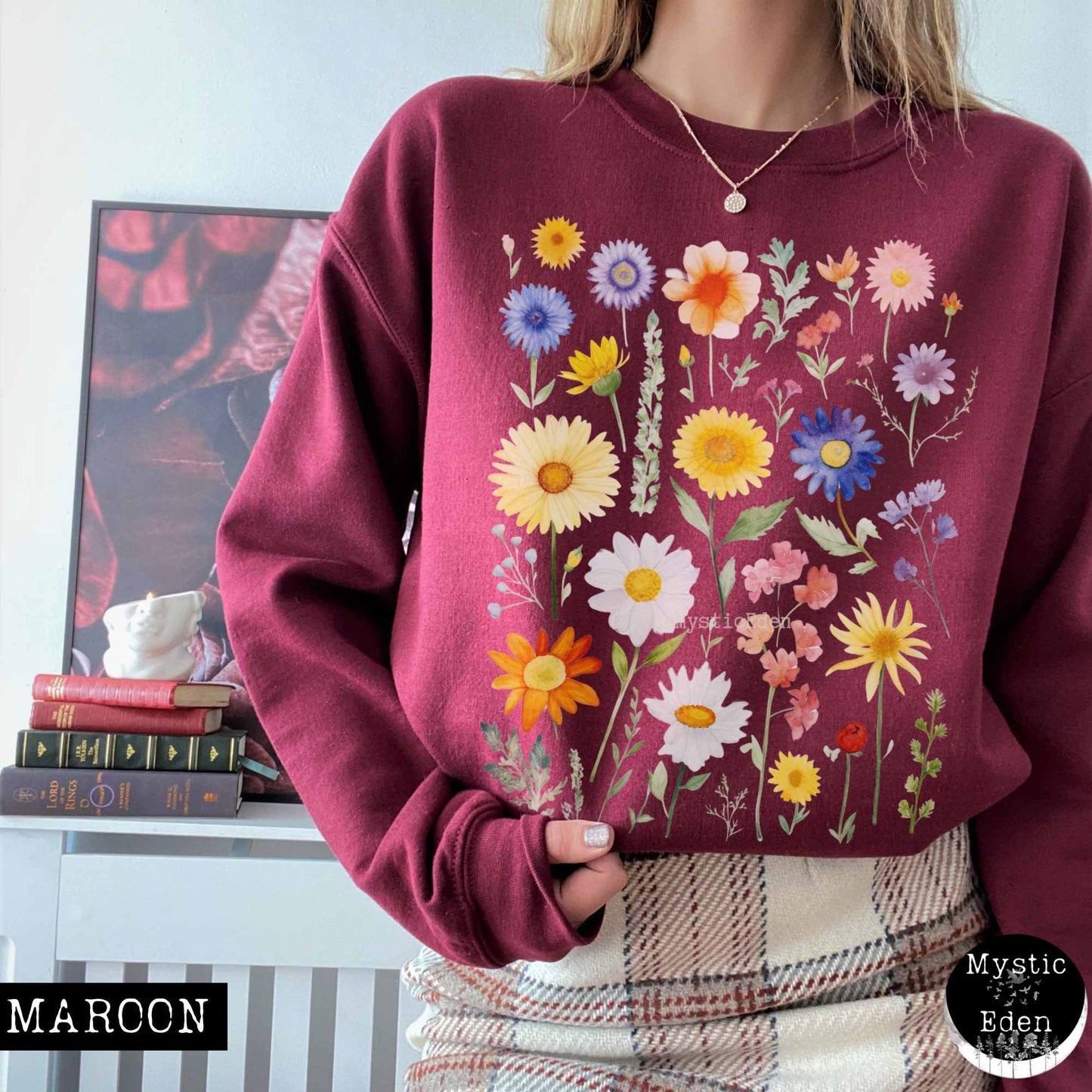 Sweatshirt S / Maroon Bright Spring Floral sweatshirt The Mystic Eden