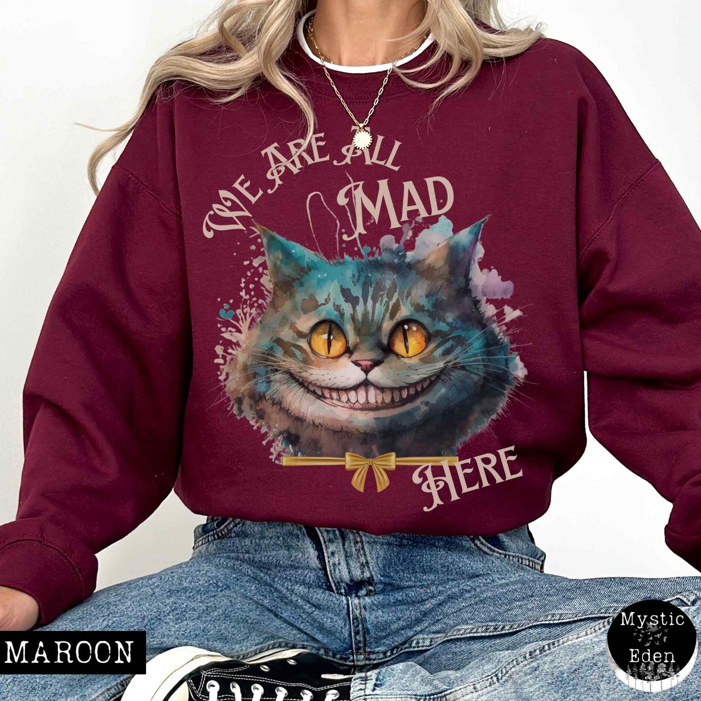 Sweatshirt S / Maroon Cheshire Cat Sweatshirt Alice in Wonderland Sweater The Mystic Eden
