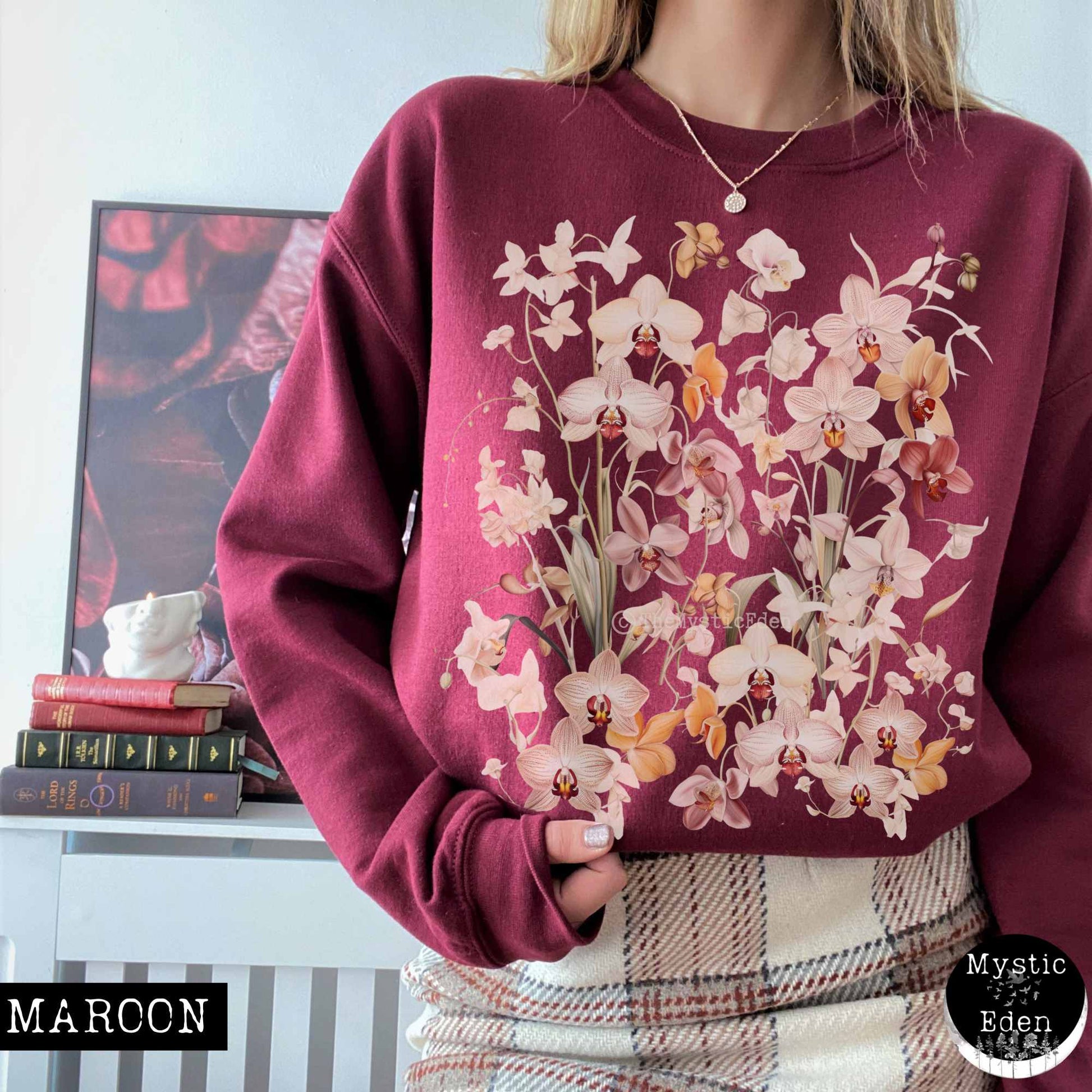 Sweatshirt S / Maroon Cottagecore Wildflower Orchid Sweatshirt The Mystic Eden