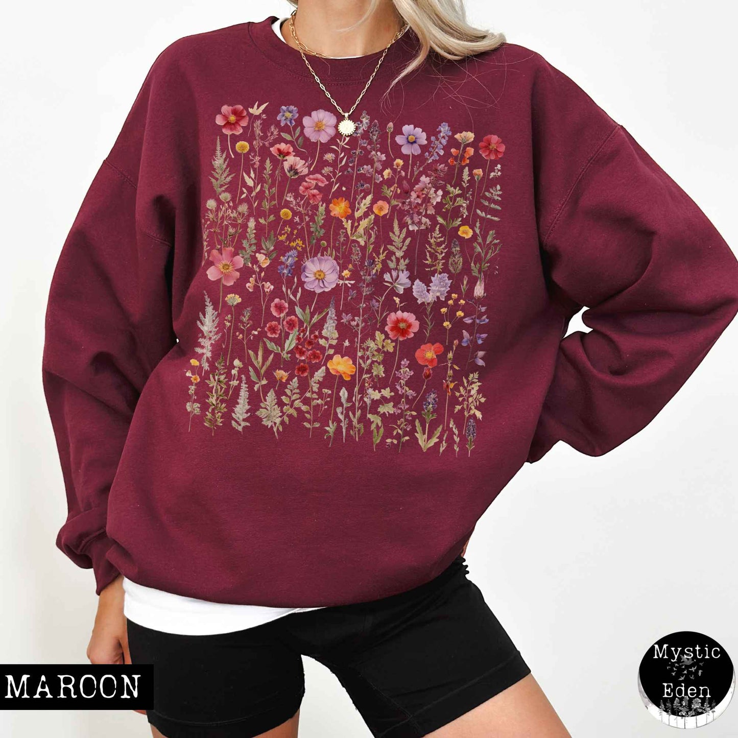 Sweatshirt S / Maroon Cottagecore Wildflowers Sweatshirt The Mystic Eden