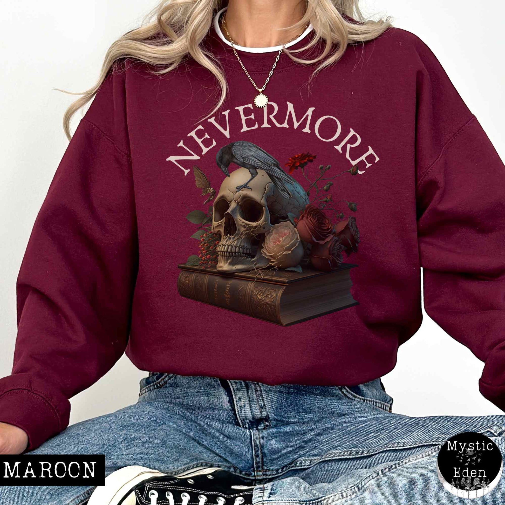Sweatshirt S / Maroon Edgar Allan Poe Nevermore Sweatshirt The Mystic Eden