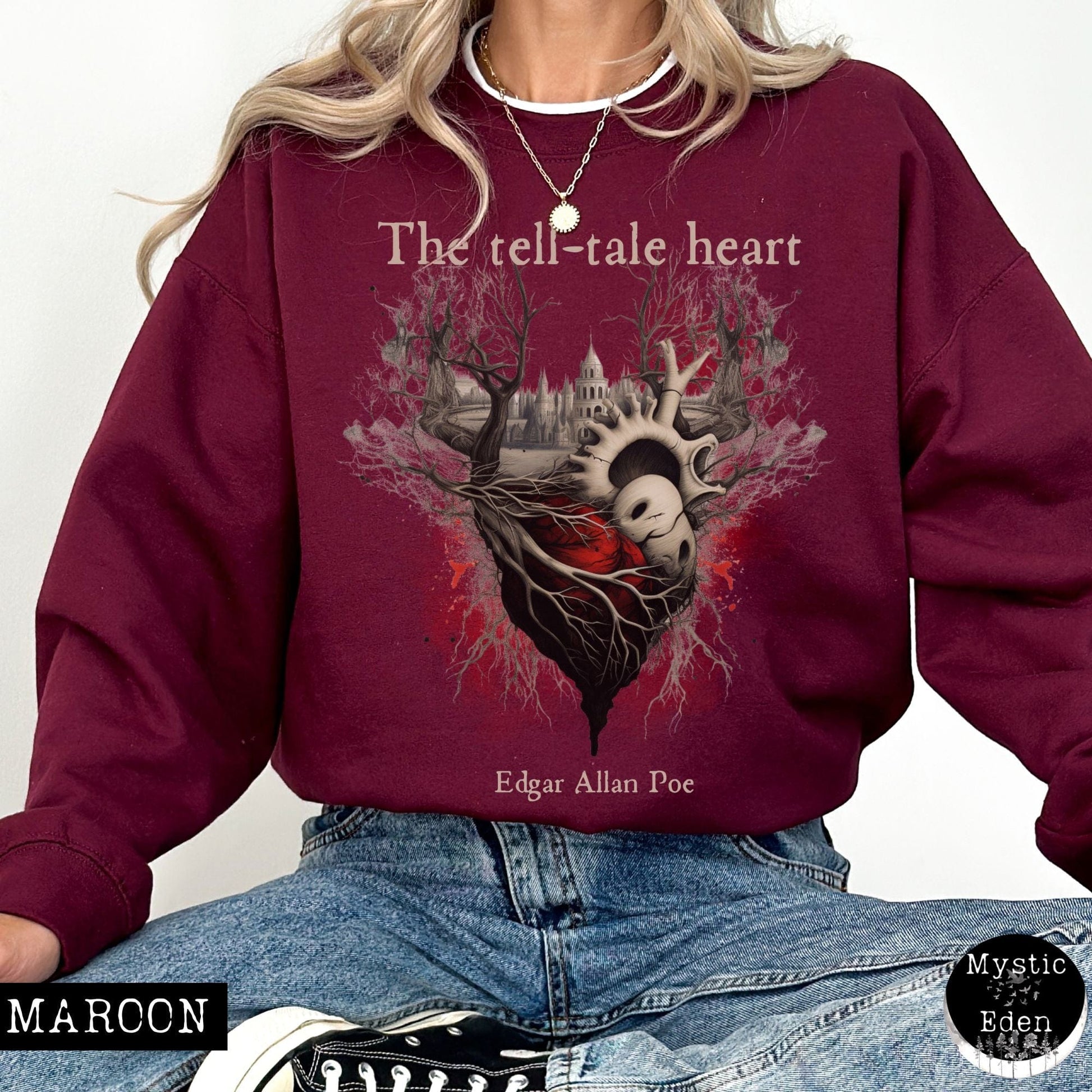 Sweatshirt S / Maroon Edgar Allan Poe The Tell Tale Heart Sweatshirt The Mystic Eden