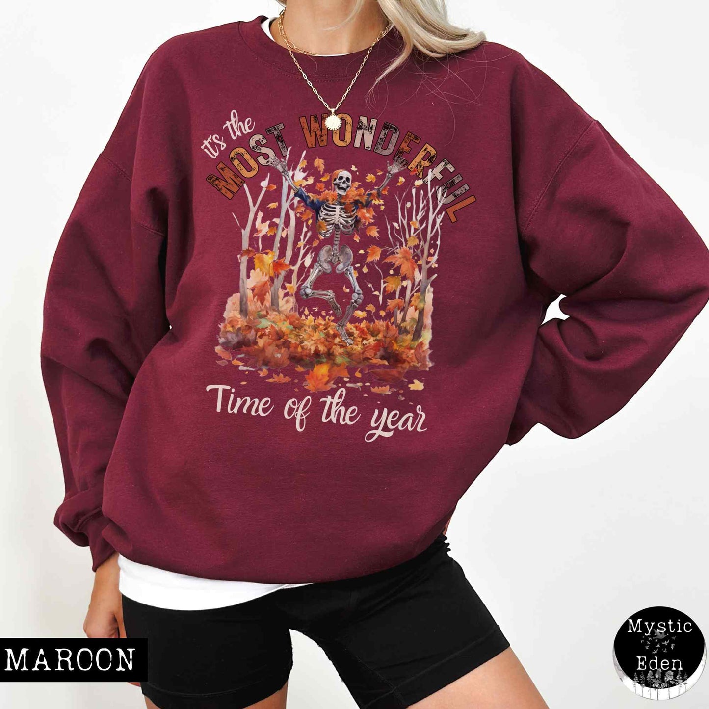 Sweatshirt S / Maroon It's the most wonderful time of the year - Fall Witchy Skeleton Sweatshirt The Mystic Eden
