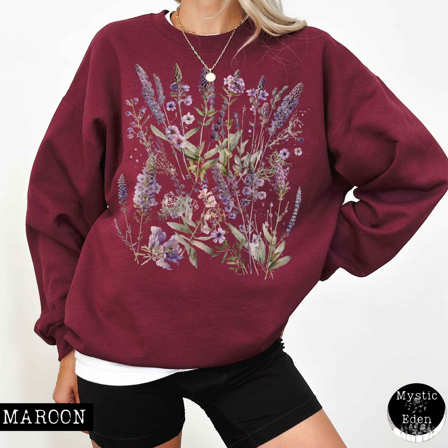 Sweatshirt S / Maroon Lavender Spring Cottagecore Sweatshirt The Mystic Eden