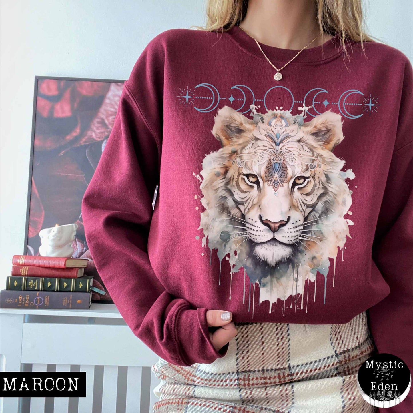 Sweatshirt S / Maroon Mystical White Tiger Sweatshirt The Mystic Eden
