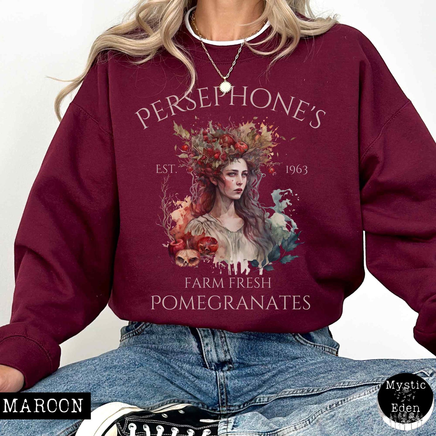Sweatshirt S / Maroon Persephone Sweatshirt Greek Mythology Sweater The Mystic Eden