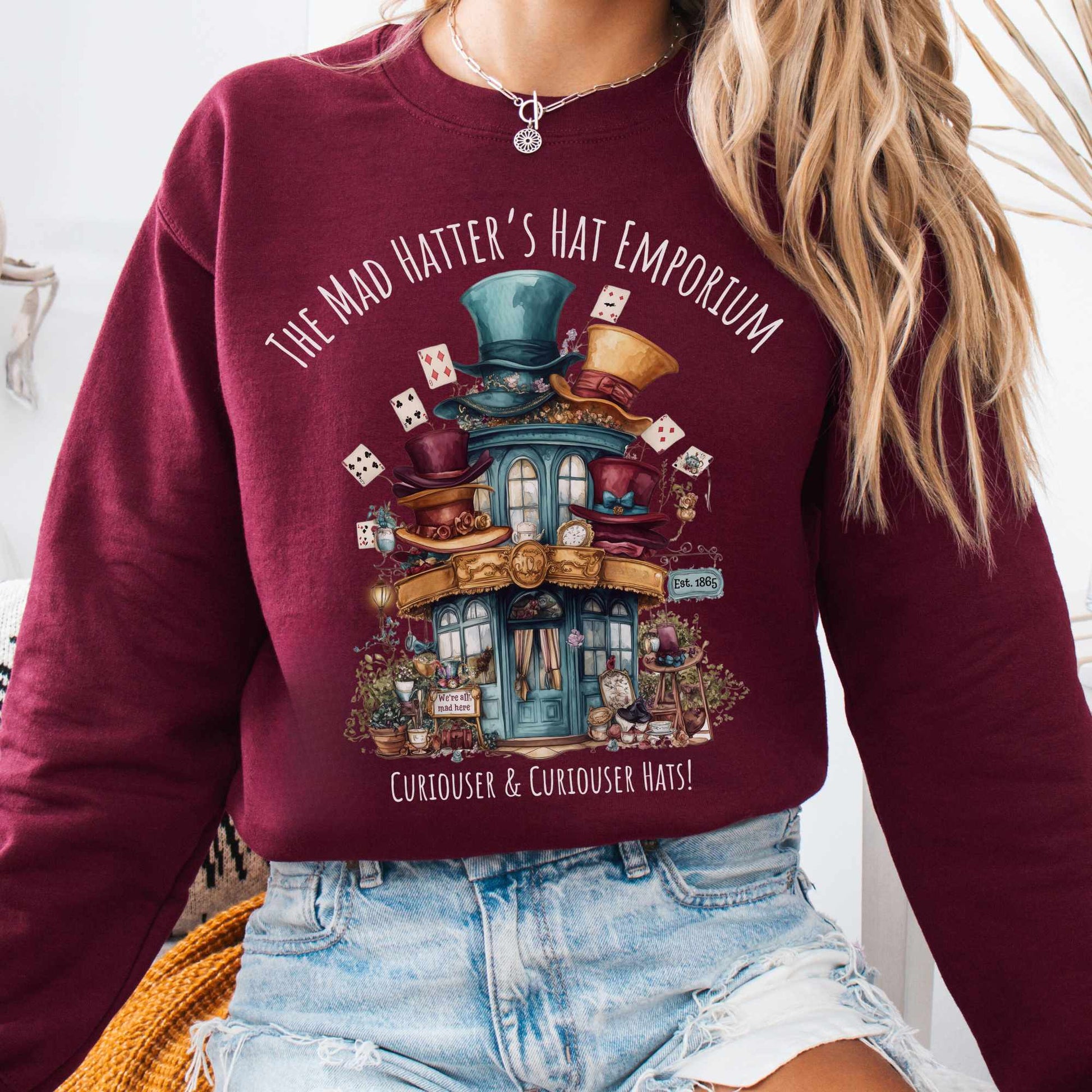 Sweatshirt S / Maroon The Mad Hatter's Hat Emporium Sweatshirt The Mystic Eden