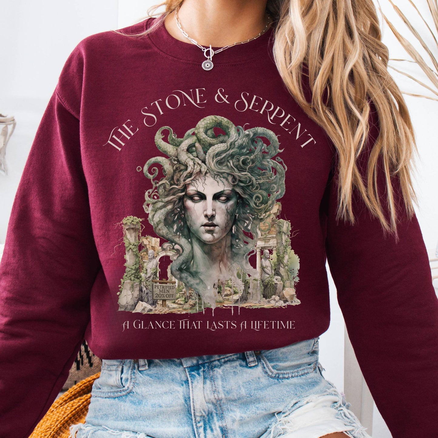 Sweatshirt S / Maroon The Stone & Serpent Sweatshirt β Medusa Mythology Tee The Mystic Eden