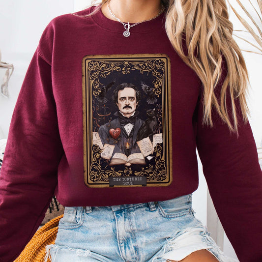 Sweatshirt S / Maroon The Tortured Soul Tarot Card Edgar Allan Poe Sweatshirt The Mystic Eden