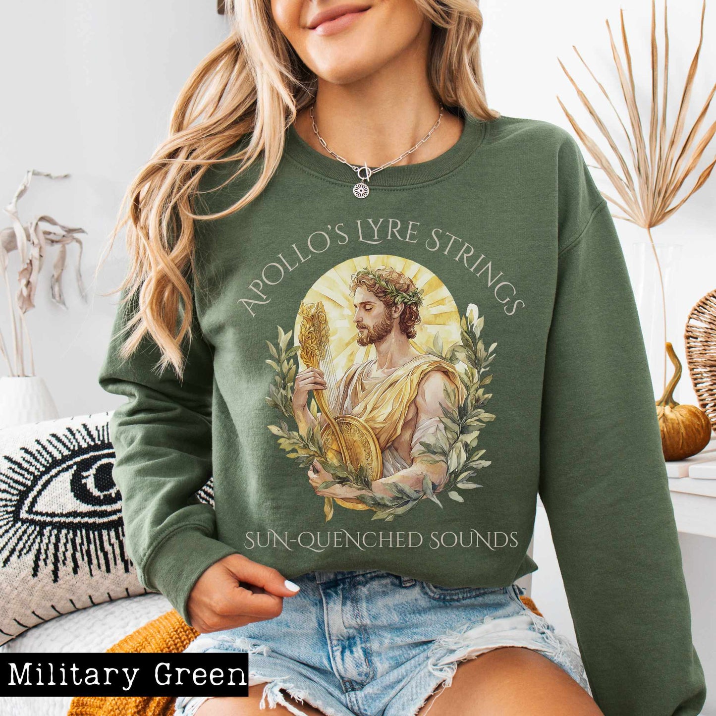 Sweatshirt S / Military Green Apollo's Lyre Strings Sweatshirt The Mystic Eden