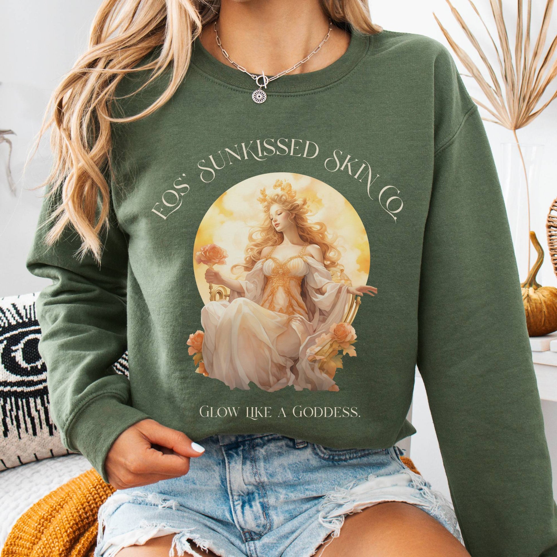 Sweatshirt S / Military Green Eos' Sunkissed Skin Co. Sweatshirt – Glow Like a Goddess The Mystic Eden