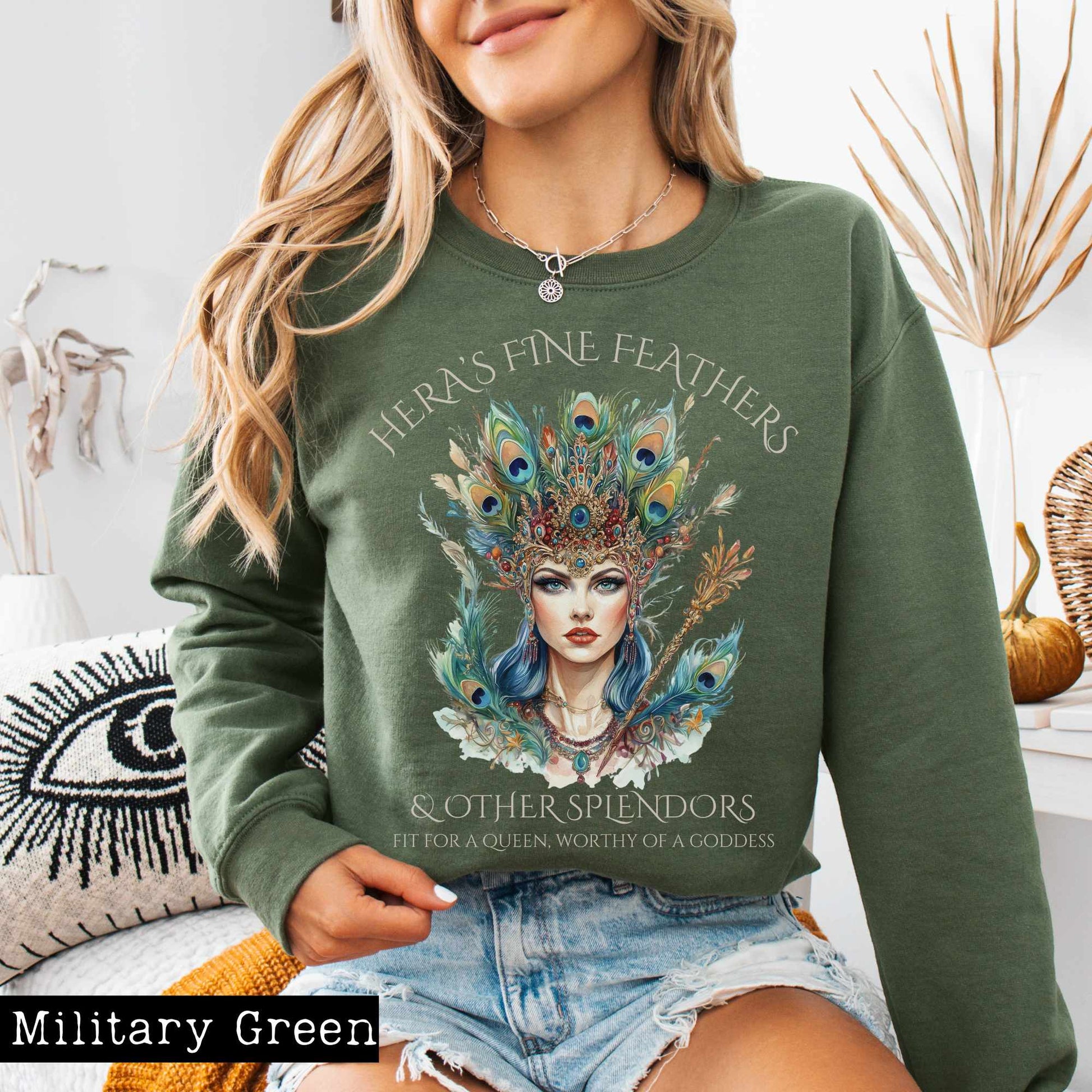 Sweatshirt S / Military Green Hera's Fine Feathers & Other Splendors Sweatshirt The Mystic Eden