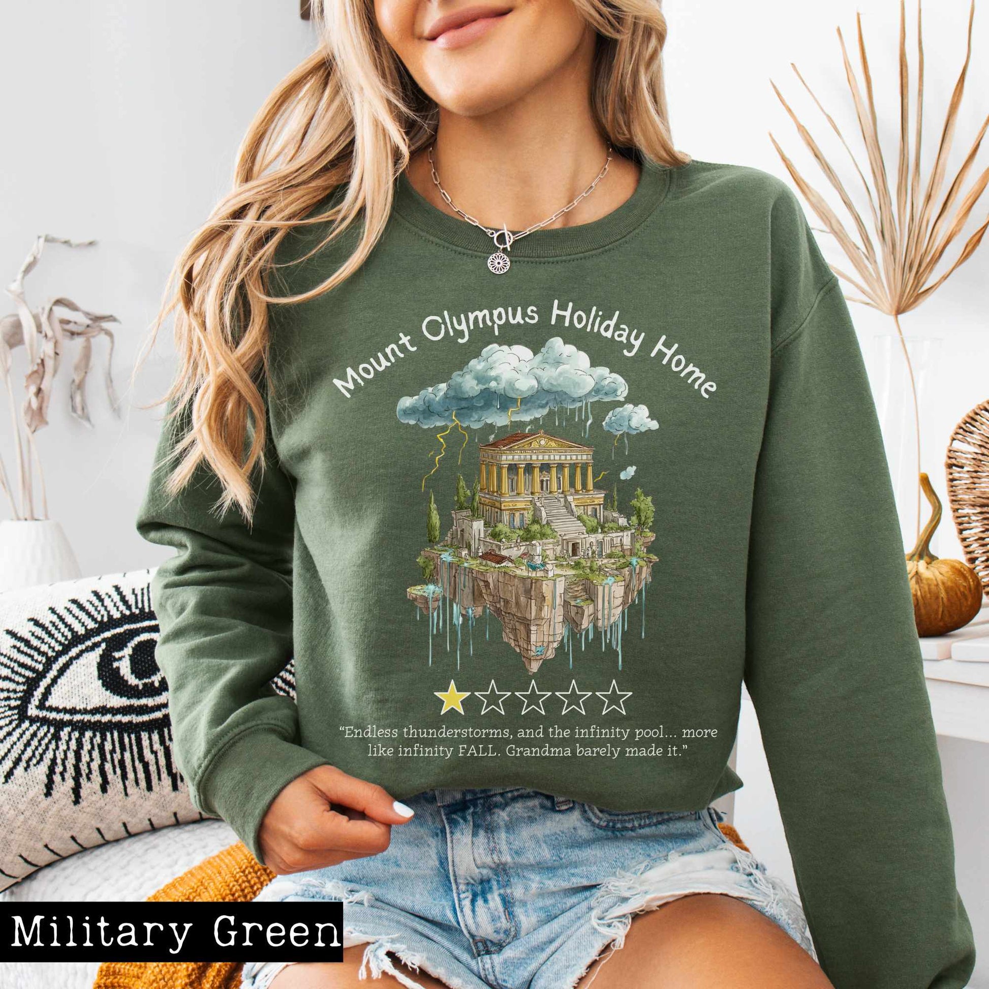Sweatshirt S / Military Green Mount Olympus Holiday Home Sweatshirt The Mystic Eden