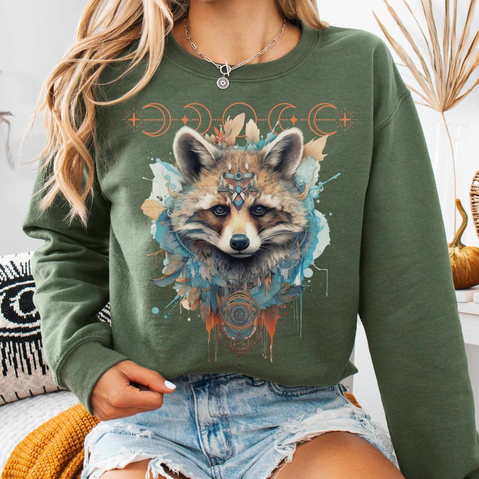 Sweatshirt S / Military Green Mystical Raccoon Sweatshirt The Mystic Eden