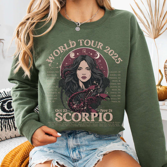 Sweatshirt S / Military Green Scorpio Concert Sweatshirt - Zodiac World Tour 2025 Sweatshirt The Mystic Eden