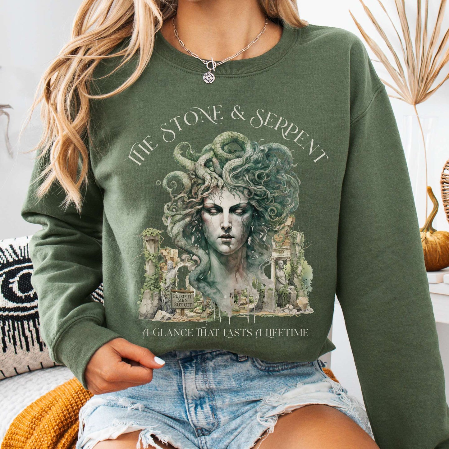 Sweatshirt S / Military Green The Stone & Serpent Sweatshirt β Medusa Mythology Tee The Mystic Eden