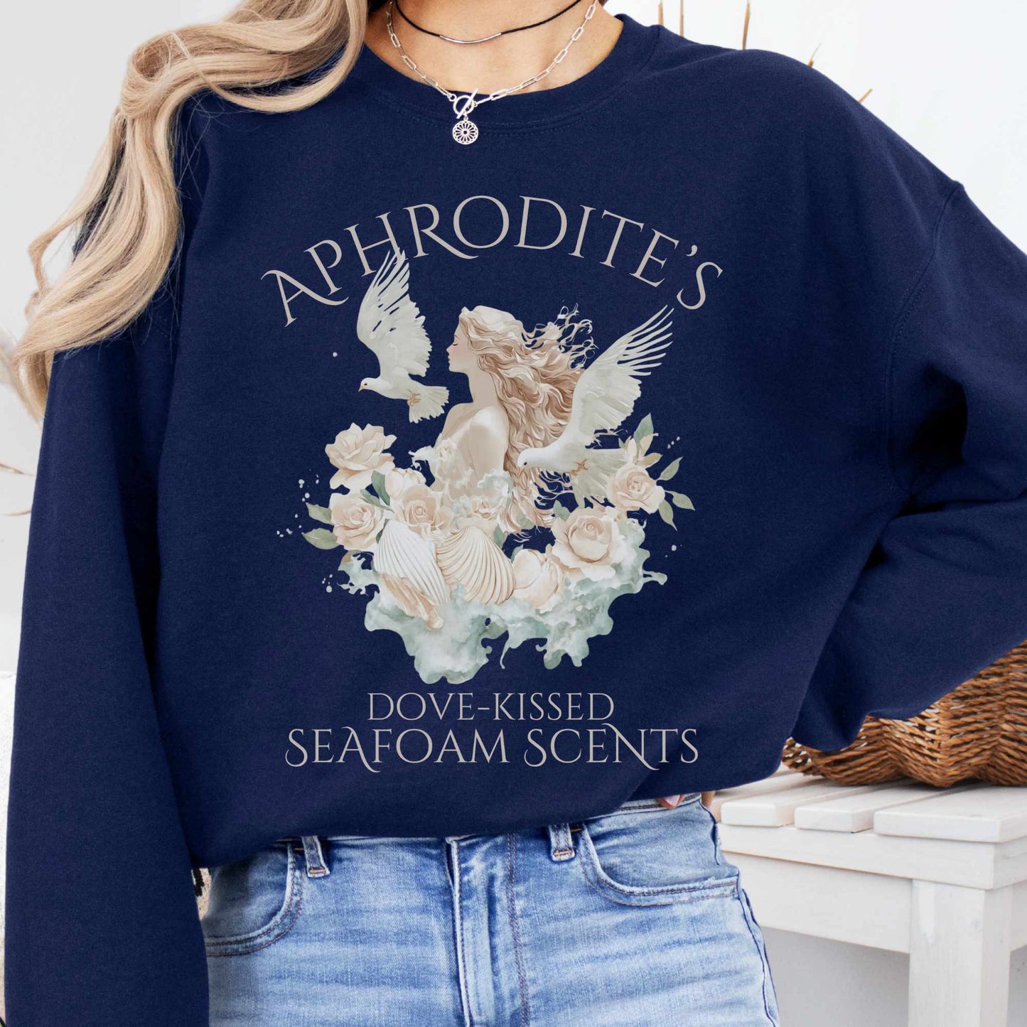 Sweatshirt S / Navy Aphrodite's Seafoam Scents Sweatshirt The Mystic Eden
