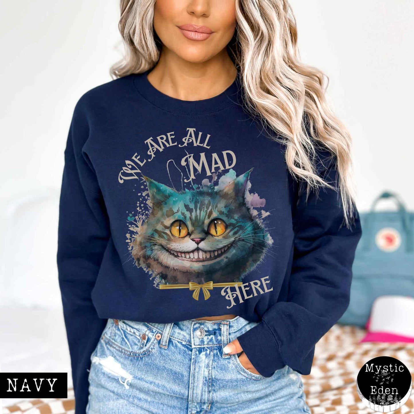 Sweatshirt S / Navy Cheshire Cat Sweatshirt Alice in Wonderland Sweater The Mystic Eden