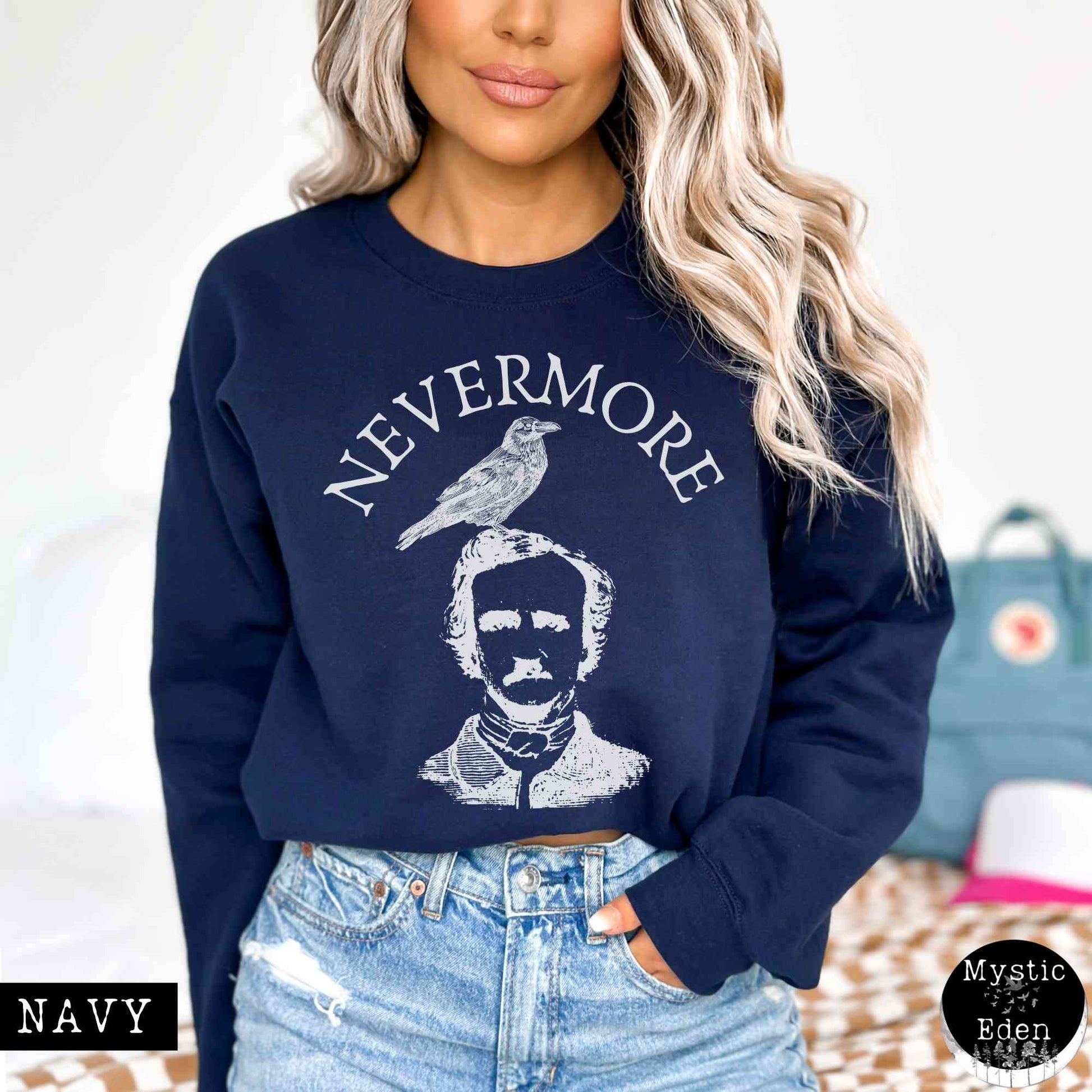 Sweatshirt S / Navy Edgar Allan Poe Nevermore Sweatshirt The Mystic Eden