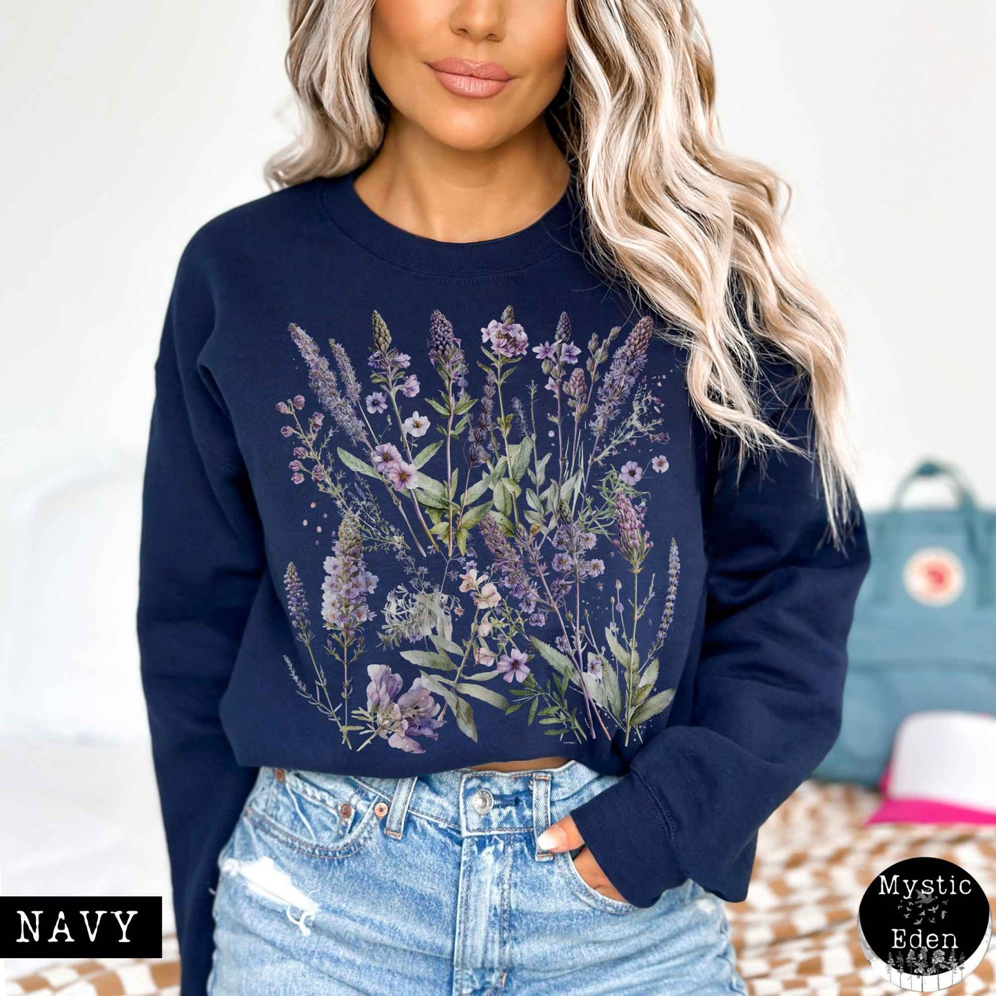 Sweatshirt S / Navy Lavender Spring Cottagecore Sweatshirt The Mystic Eden