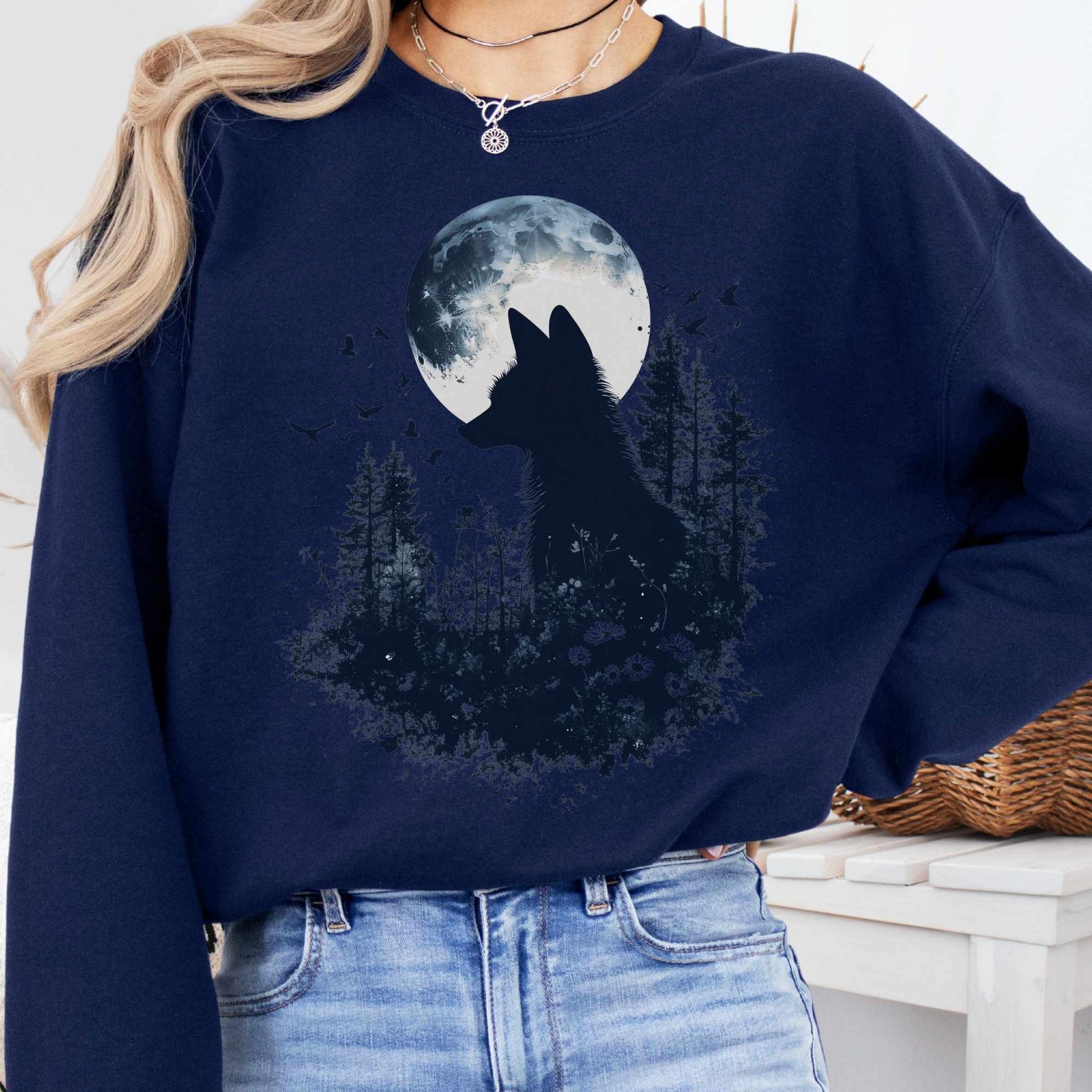 Sweatshirt S / Navy Mystical Fox Silhouette Sweatshirt The Mystic Eden