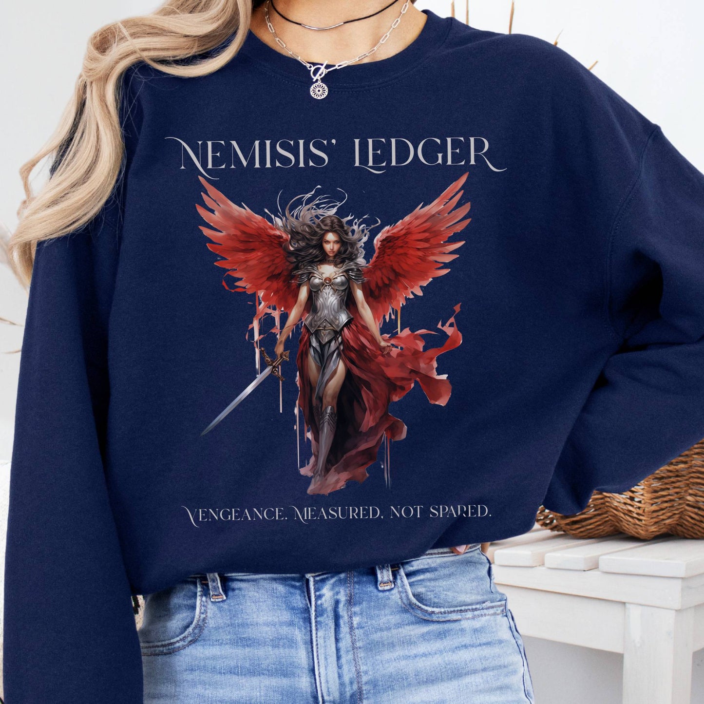 Sweatshirt S / Navy Nemesis' Ledger Sweatshirt β Goddess of Justice Tee The Mystic Eden