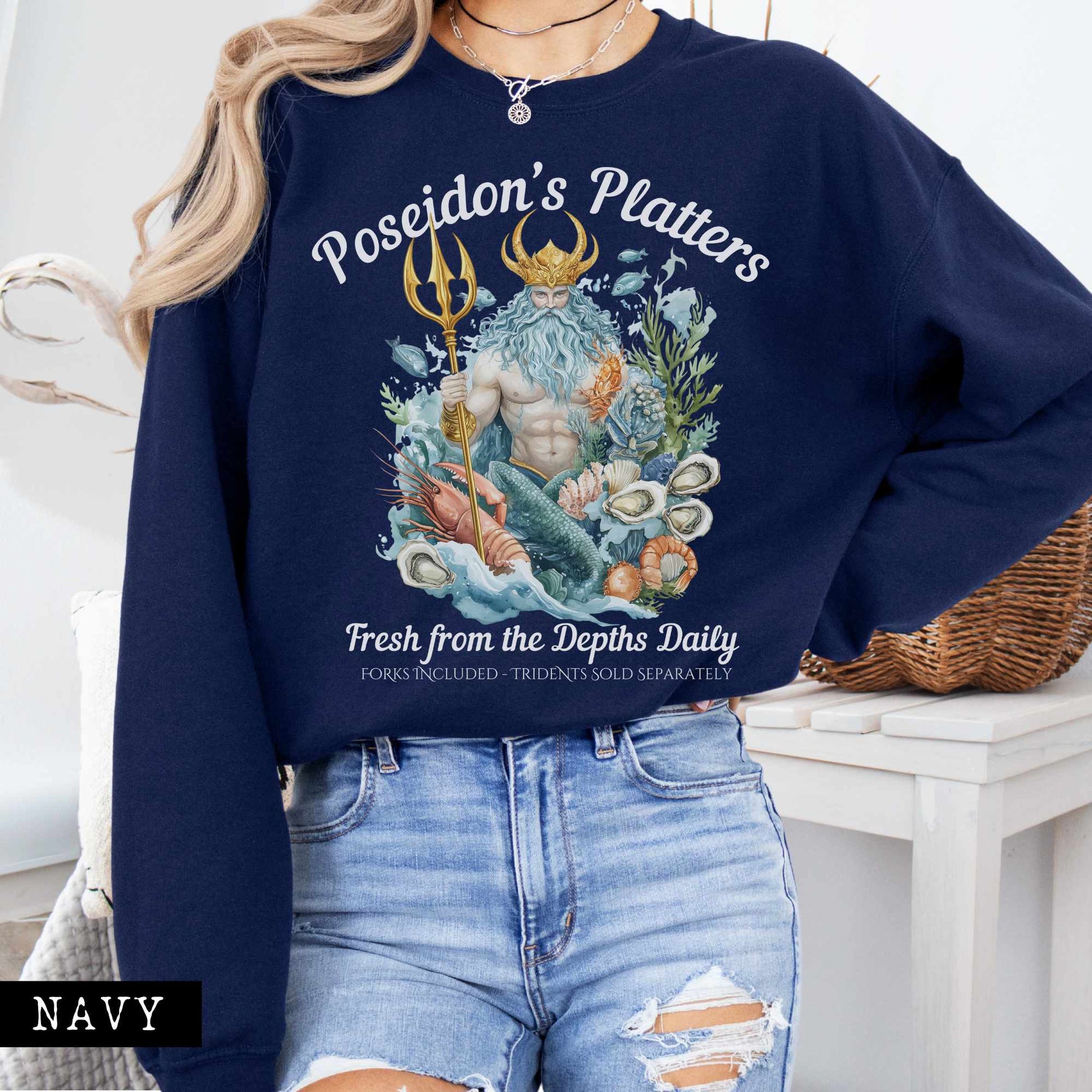 Sweatshirt S / Navy Poseidon's Platters - Fresh From the Depths Daily Sweatshirt The Mystic Eden