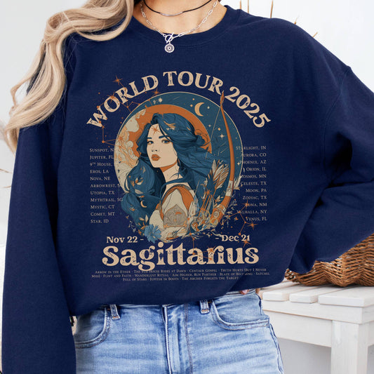 Sweatshirt S / Navy Sagittarius Concert Sweatshirt - Zodiac World Tour 2025 Sweatshirt The Mystic Eden