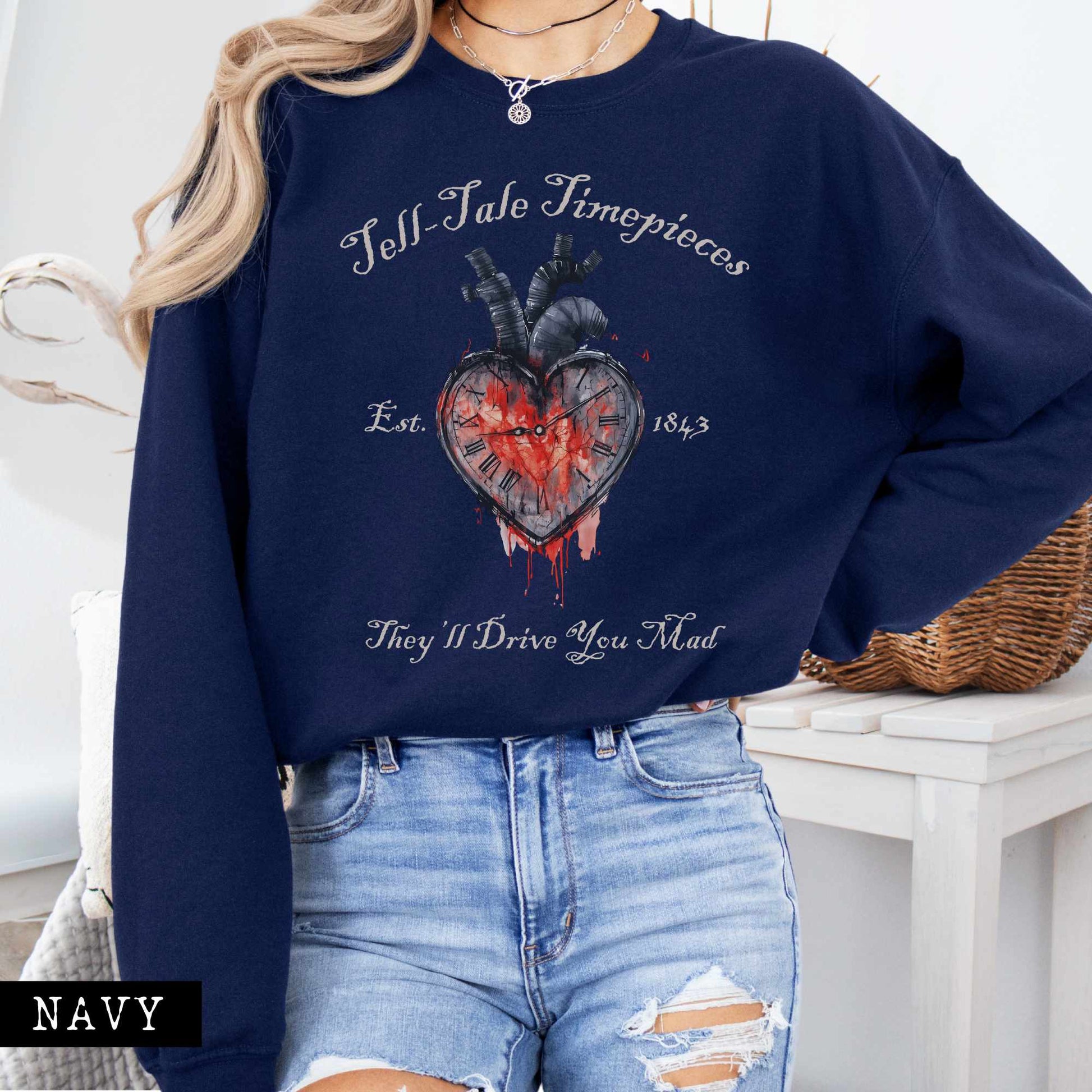 Sweatshirt S / Navy Tell-Tale Timepieces Edgar Allan Poe Sweatshirt The Mystic Eden