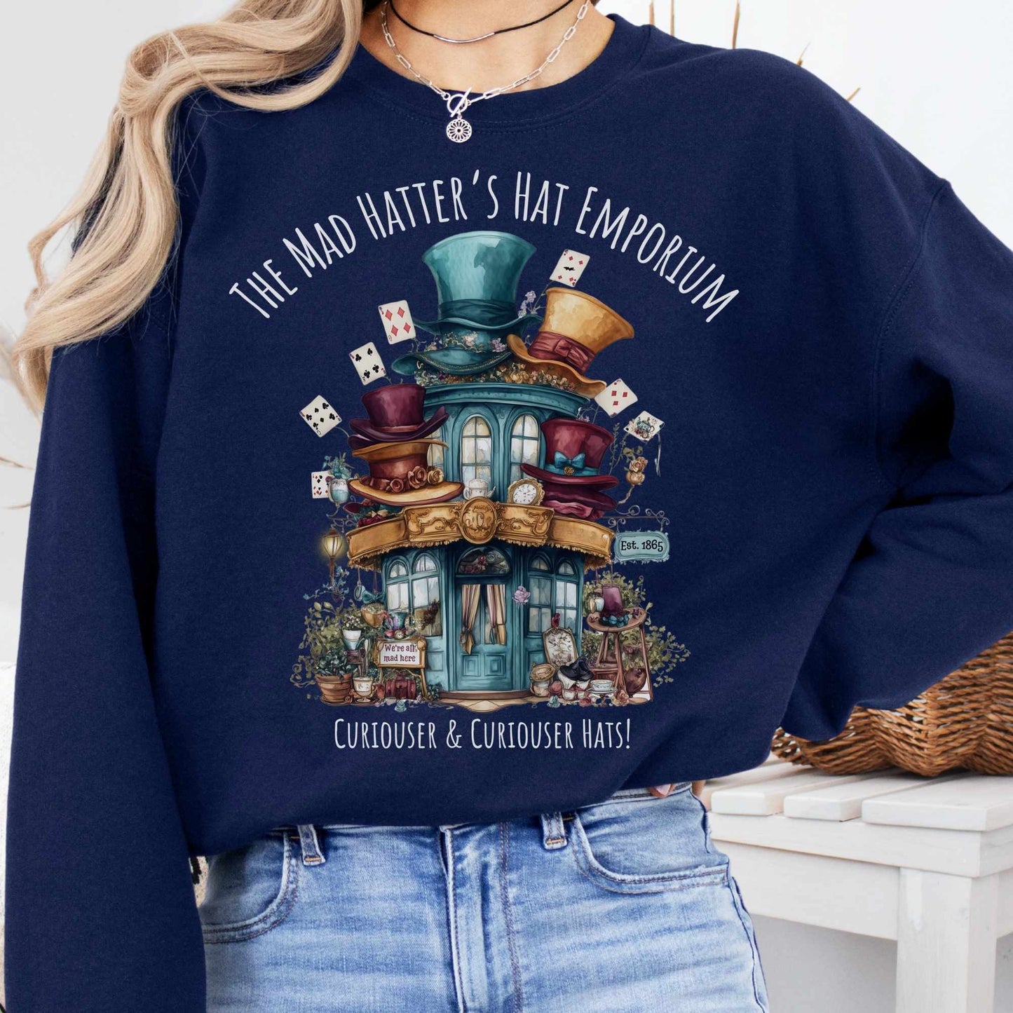 Sweatshirt S / Navy The Mad Hatter's Hat Emporium Sweatshirt The Mystic Eden