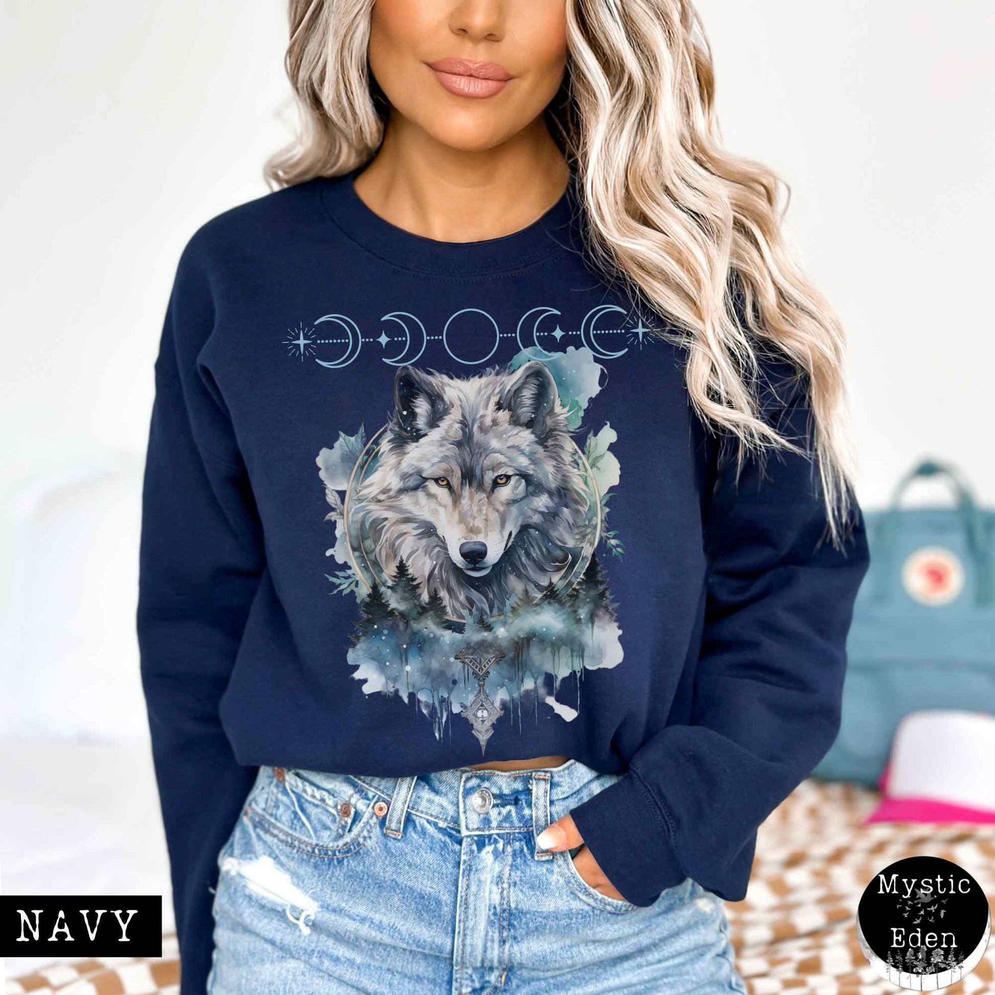 Sweatshirt S / Navy Whimsical Wolf Sweatshirt The Mystic Eden