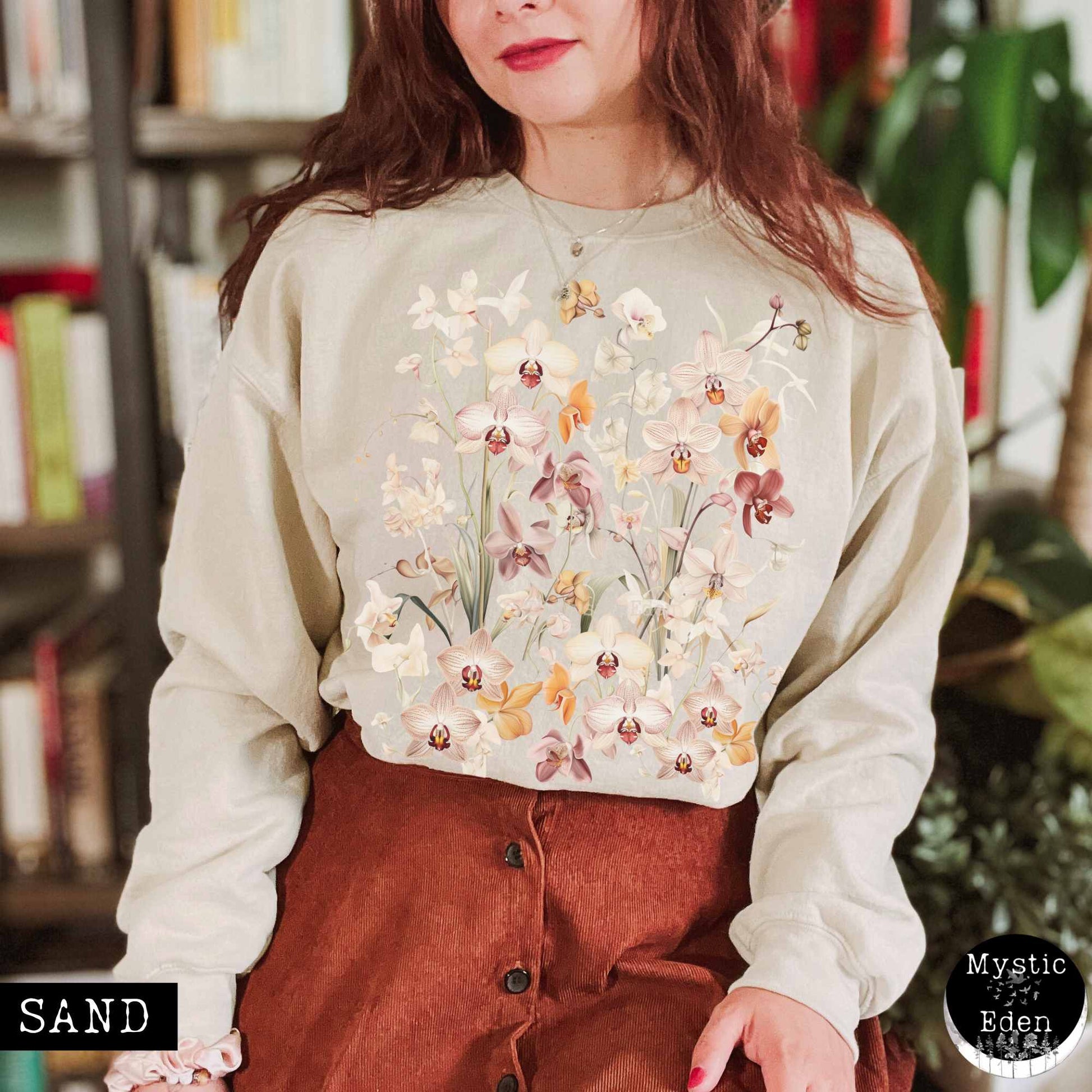 Sweatshirt S / Sand Cottagecore Wildflower Orchid Sweatshirt The Mystic Eden