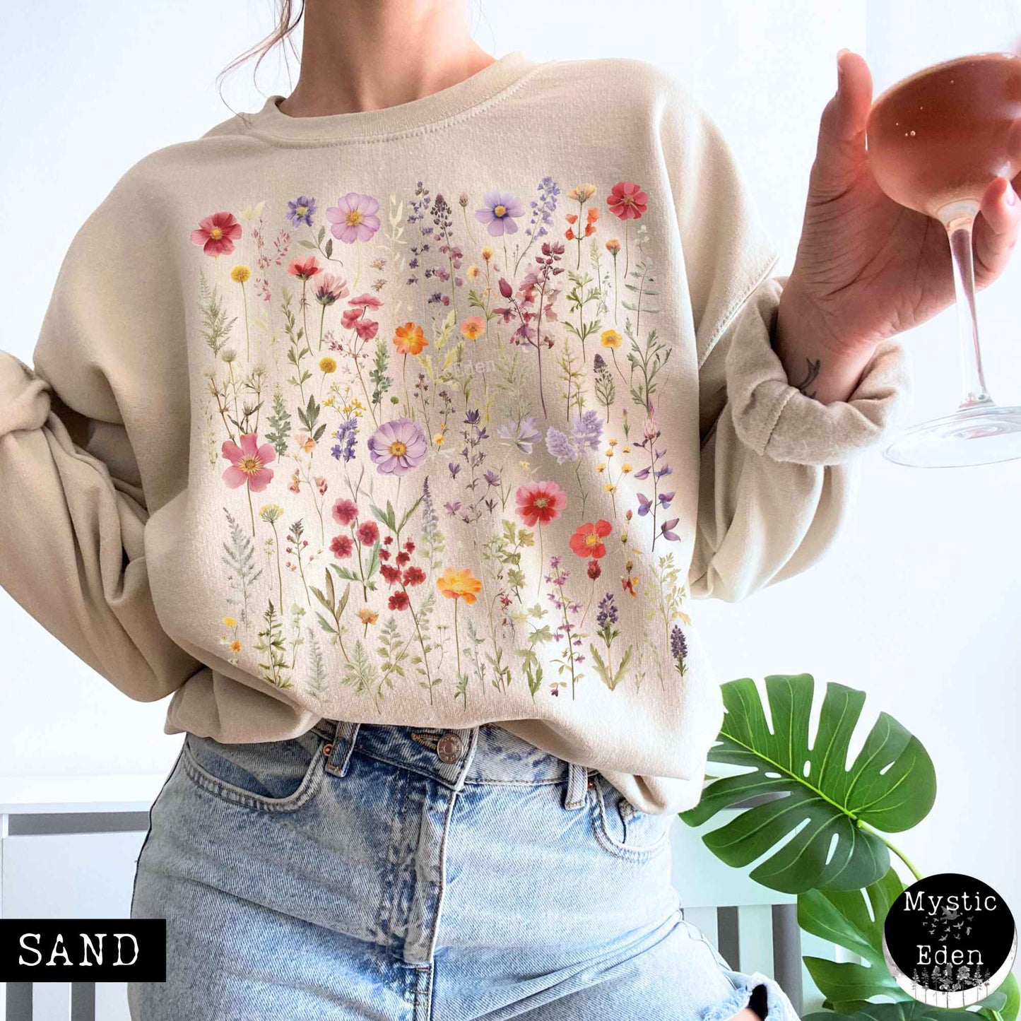 Sweatshirt S / Sand Cottagecore Wildflowers Sweatshirt The Mystic Eden