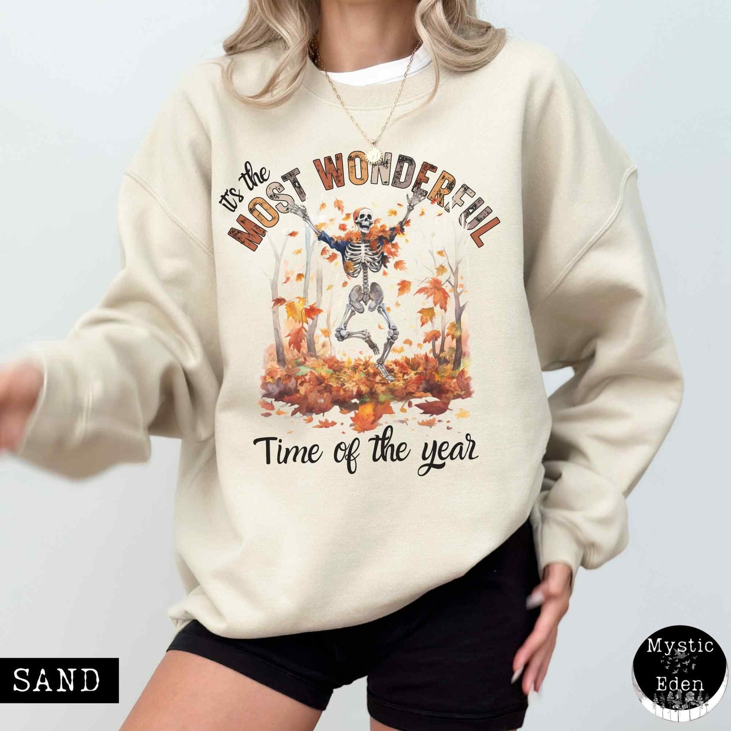 Sweatshirt S / Sand It's the most wonderful time of the year - Fall Witchy Skeleton Sweatshirt The Mystic Eden