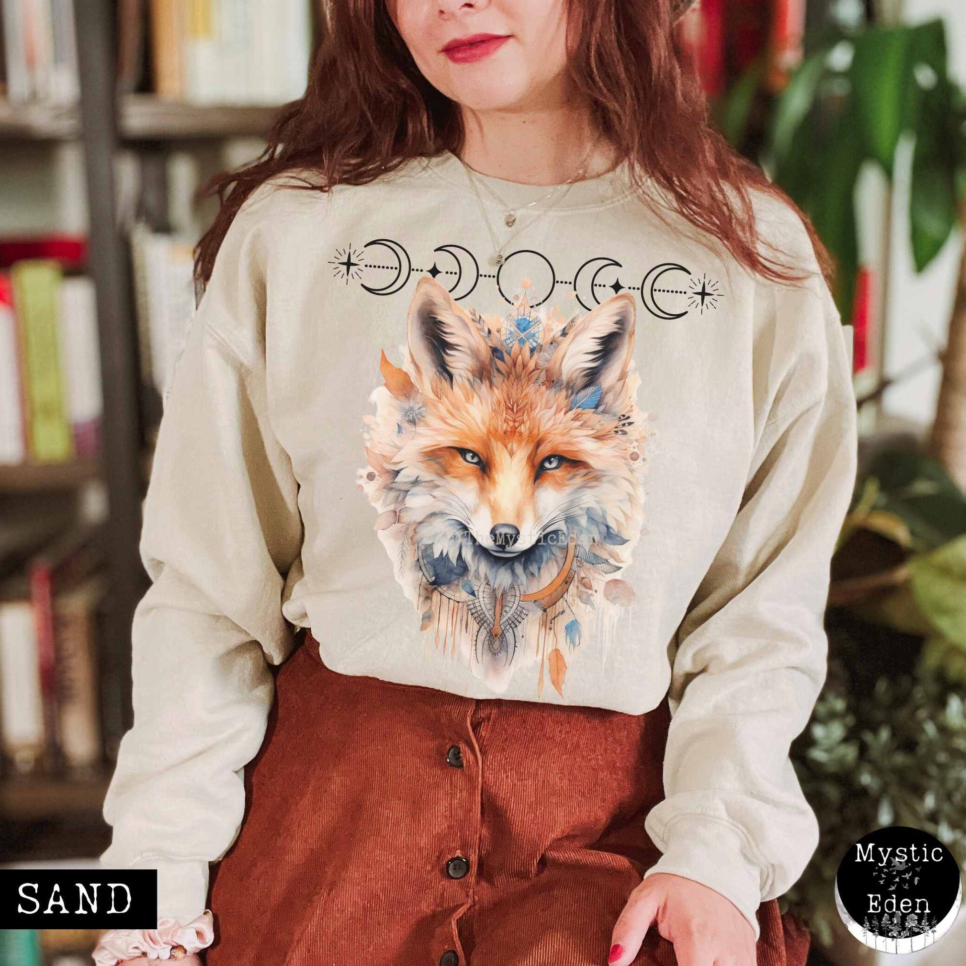 Sweatshirt S / Sand Mystical fox sweatshirt witchy whimsical aesthetic The Mystic Eden