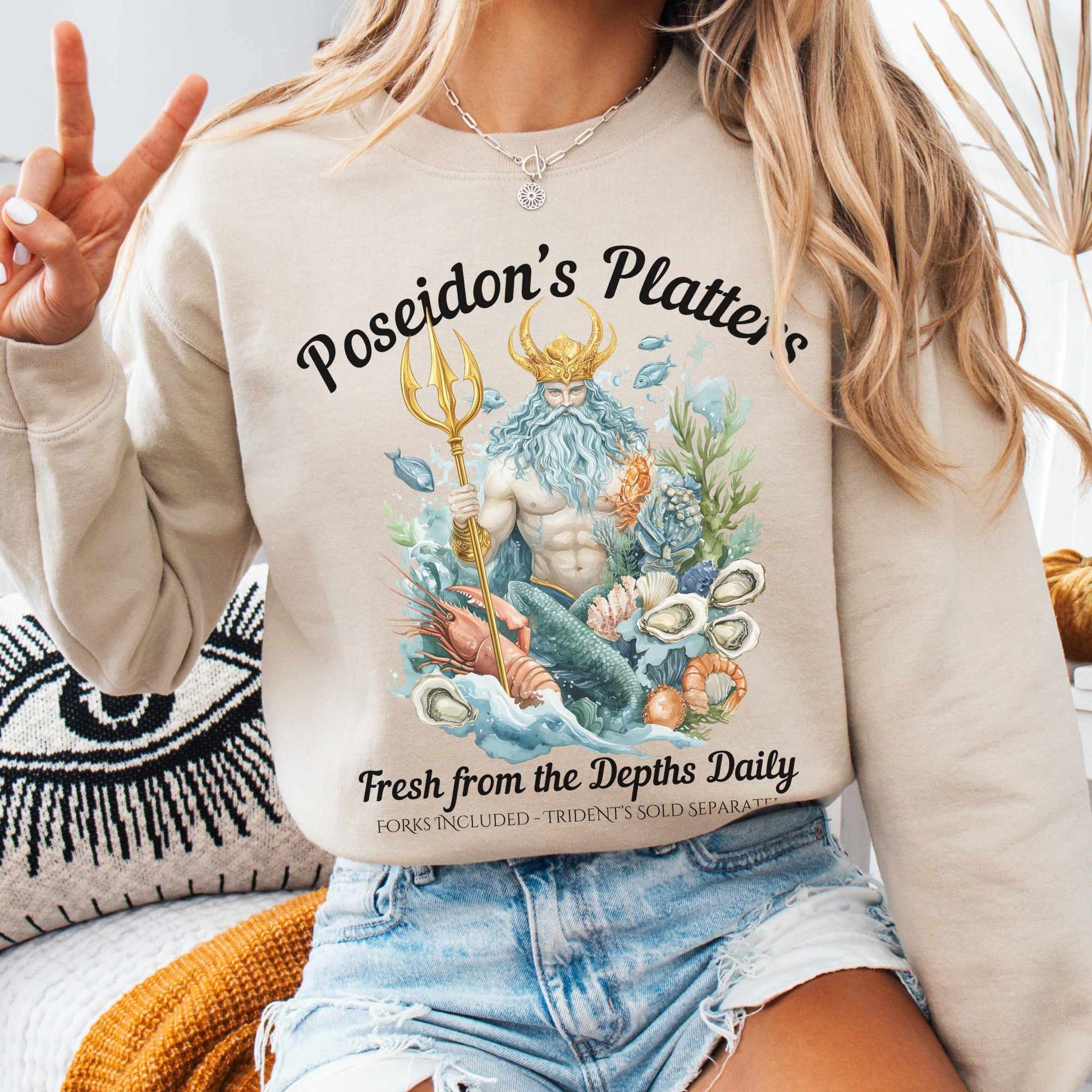 Sweatshirt S / Sand Poseidon's Platters - Fresh From the Depths Daily Sweatshirt The Mystic Eden