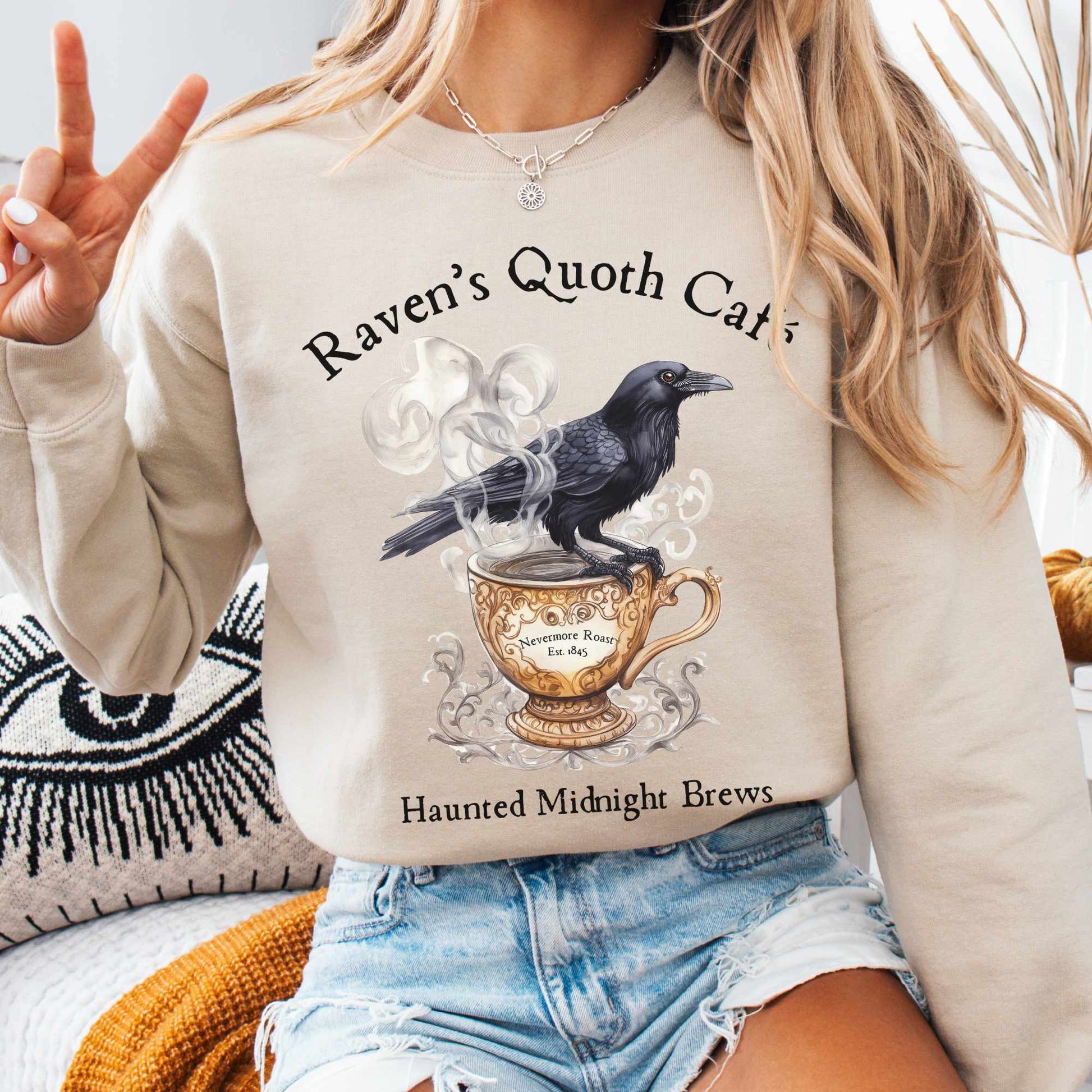 Sweatshirt S / Sand Raven's Quoth Cafe Edgar Allan Poe Sweatshirt The Mystic Eden