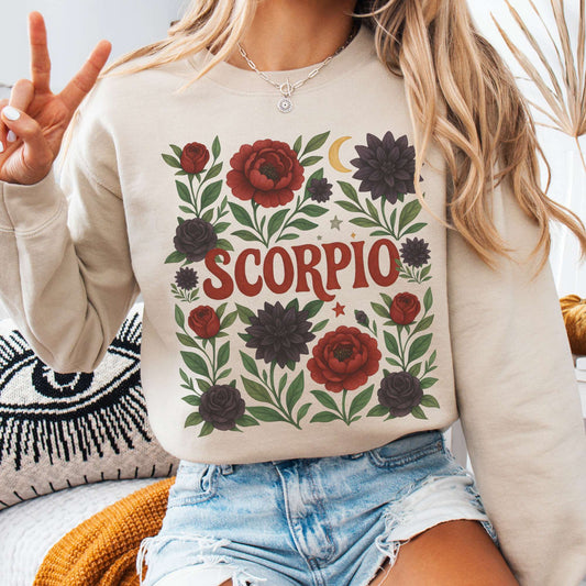 Sweatshirt S / Sand Scorpio Sweatshirt – Boho Floral Zodiac Pullover The Mystic Eden