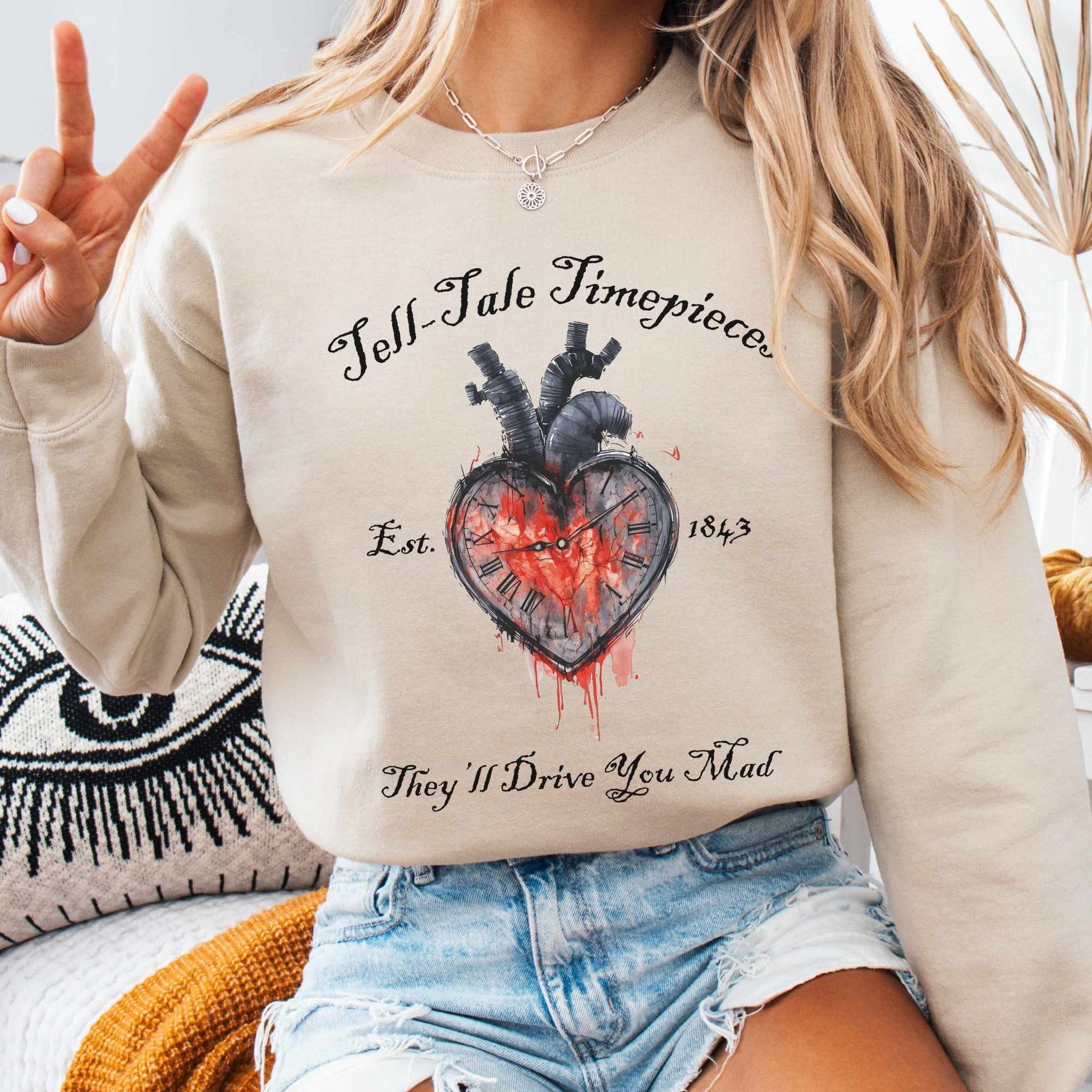 Sweatshirt S / Sand Tell-Tale Timepieces Edgar Allan Poe Sweatshirt The Mystic Eden