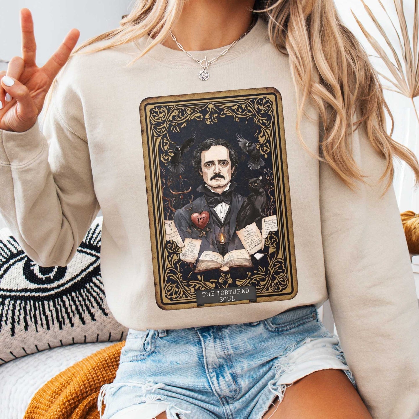 Sweatshirt S / Sand The Tortured Soul Tarot Card Edgar Allan Poe Sweatshirt The Mystic Eden