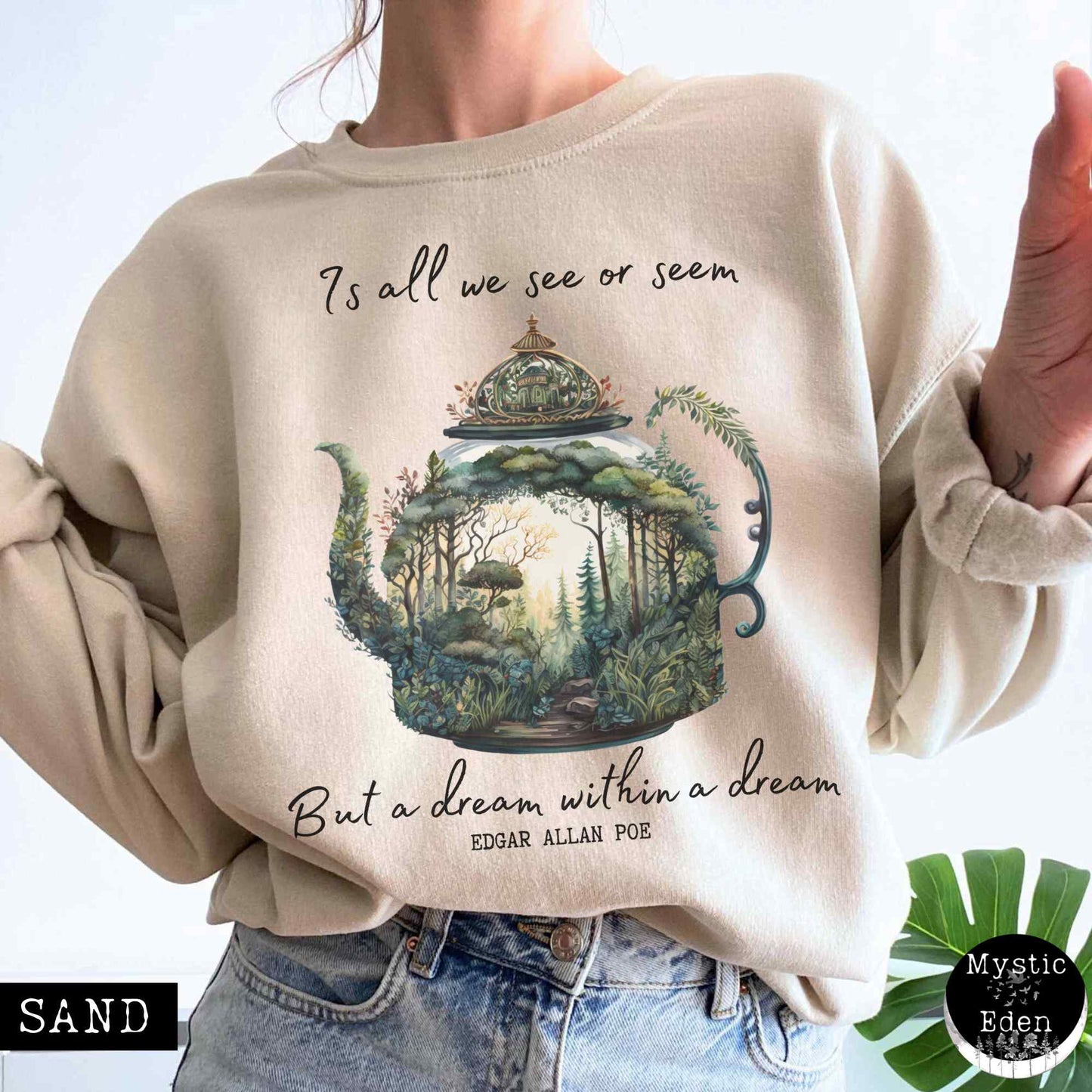 Sweatshirt S / Sand Vintage Edgar Allan Poe Sweatshirt Dream Within A Dream The Mystic Eden