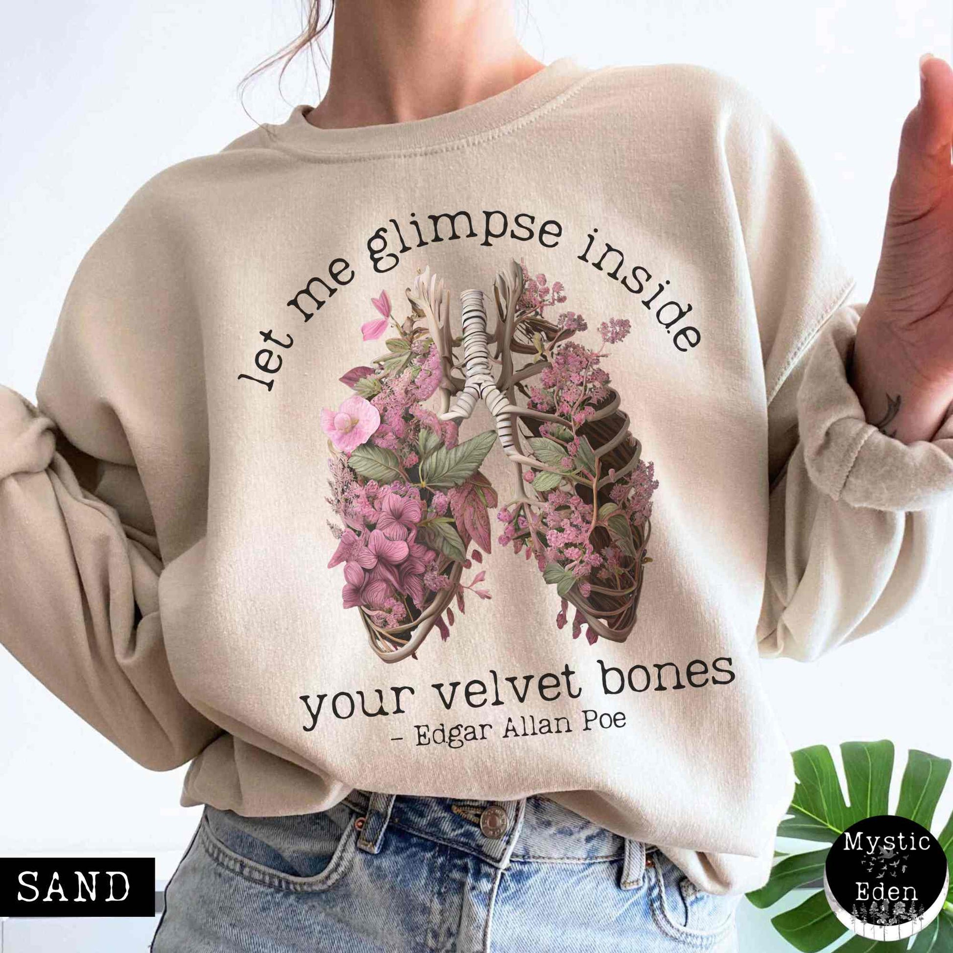Sweatshirt S / Sand Vintage Edgar Allan Poe sweatshirt - Let me glimpse inside your velvet bones The Mystic Eden