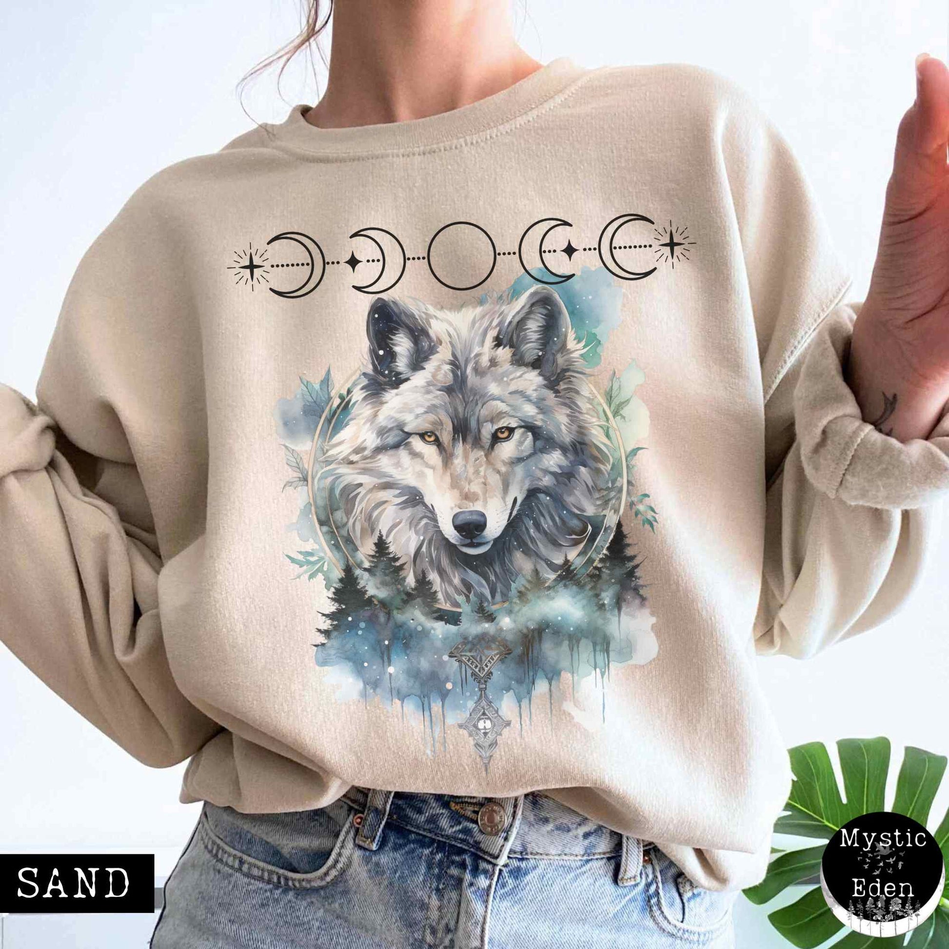 Sweatshirt S / Sand Whimsical Wolf Sweatshirt The Mystic Eden